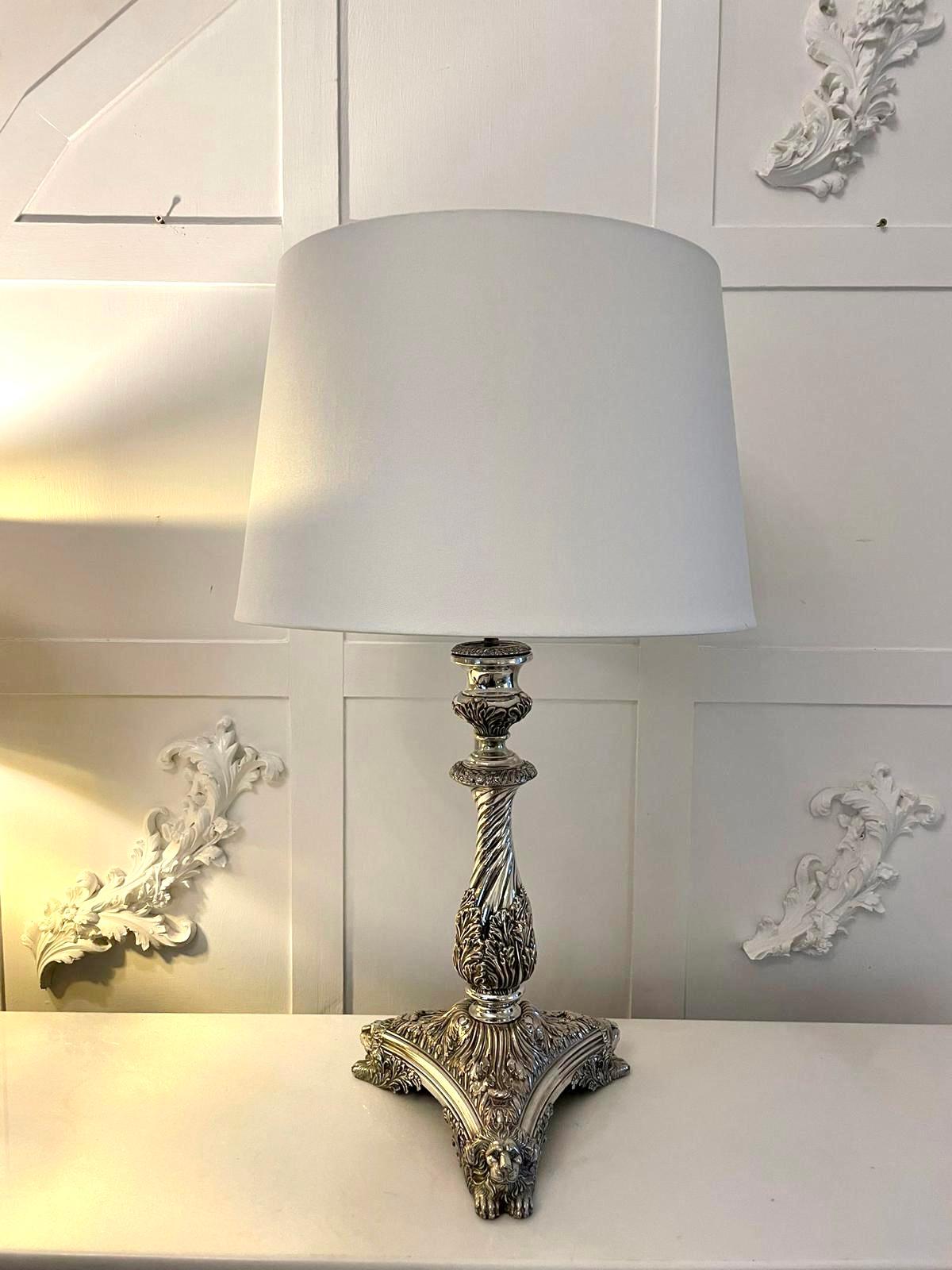 Outstanding Quality Antique Victorian Silver Plated Table Lamp In Good Condition In Suffolk, GB
