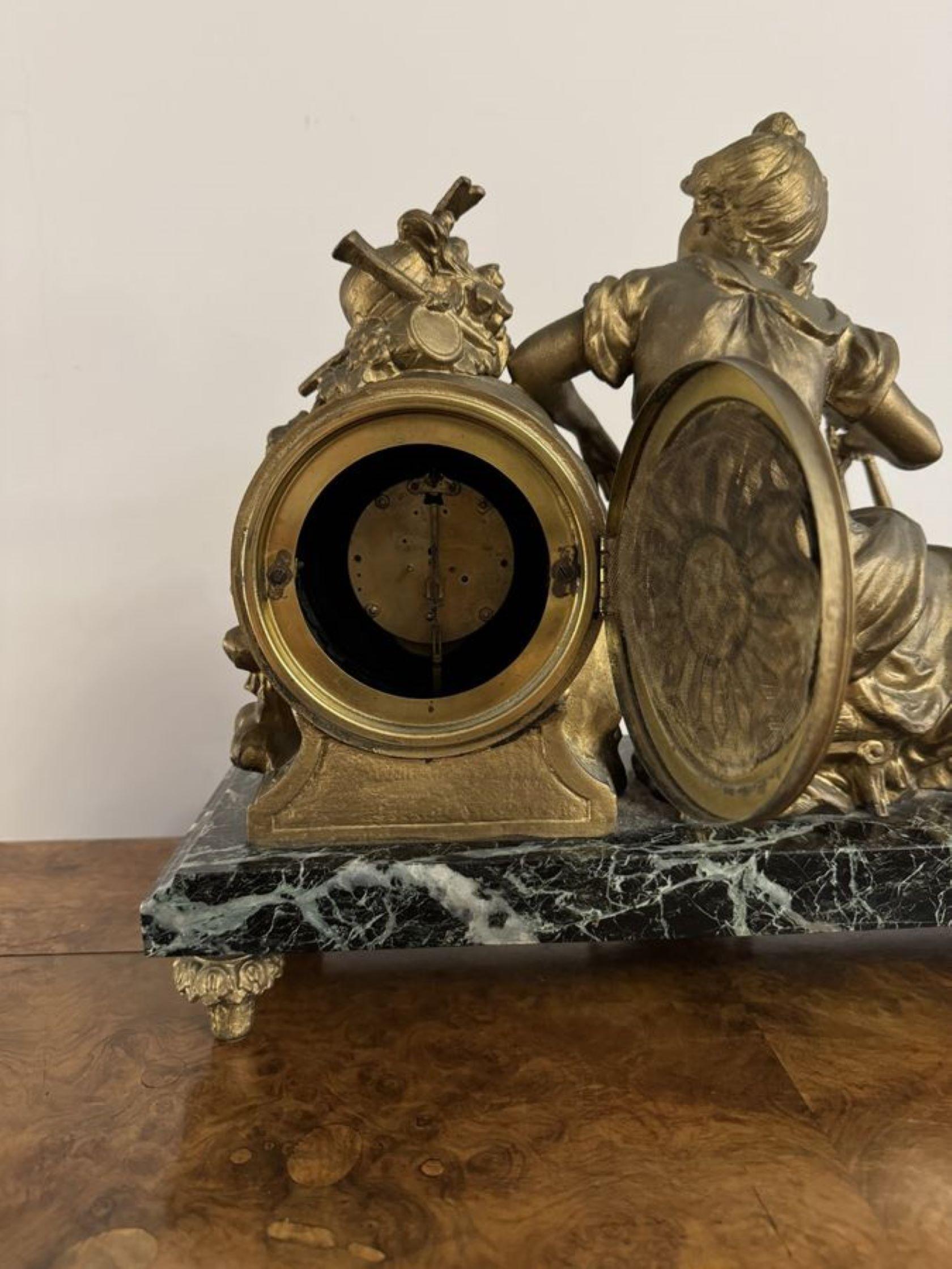 Early Victorian Outstanding quality antique Victorian spelter figure mantle clock