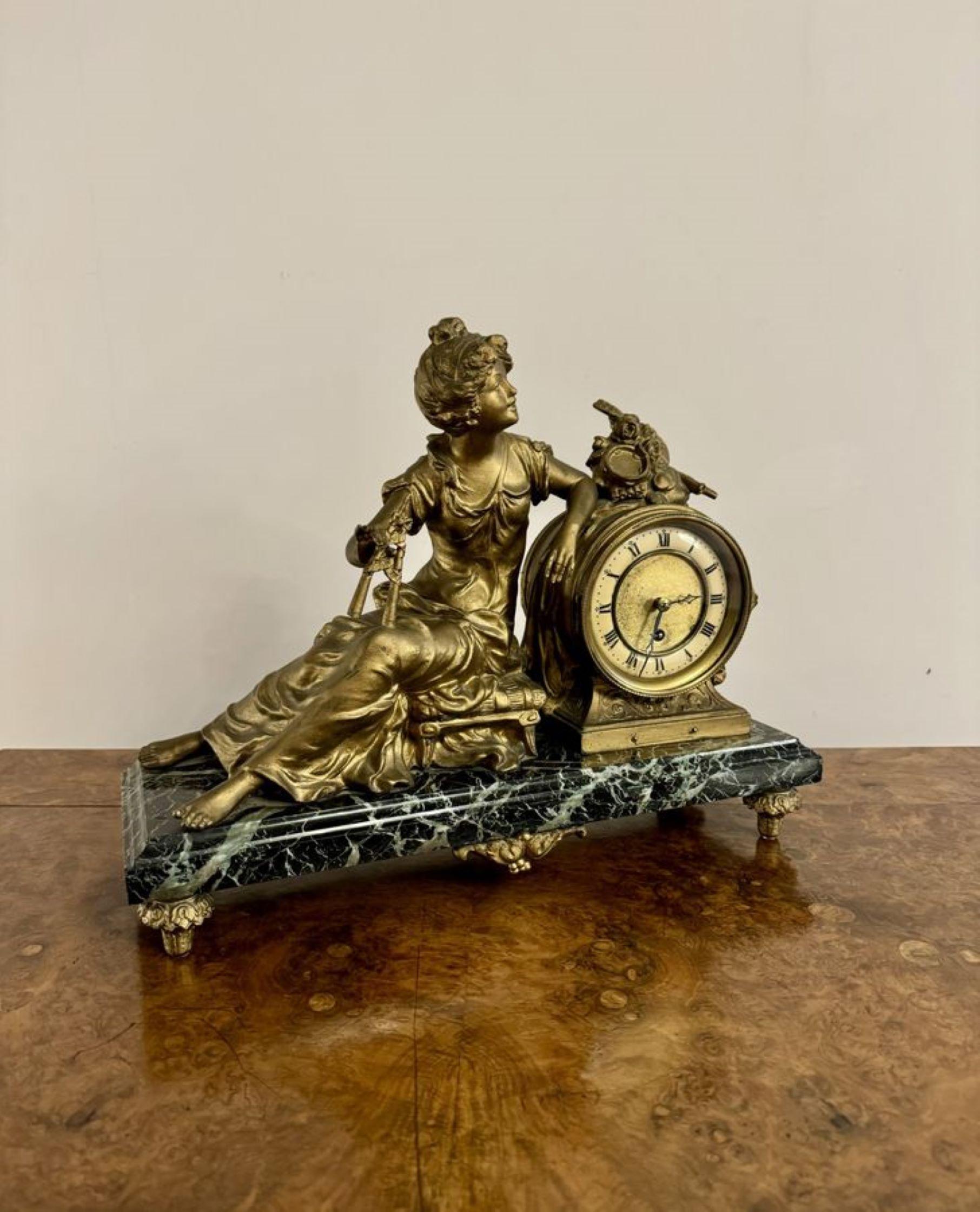 Spelter Outstanding quality antique Victorian spelter figure mantle clock
