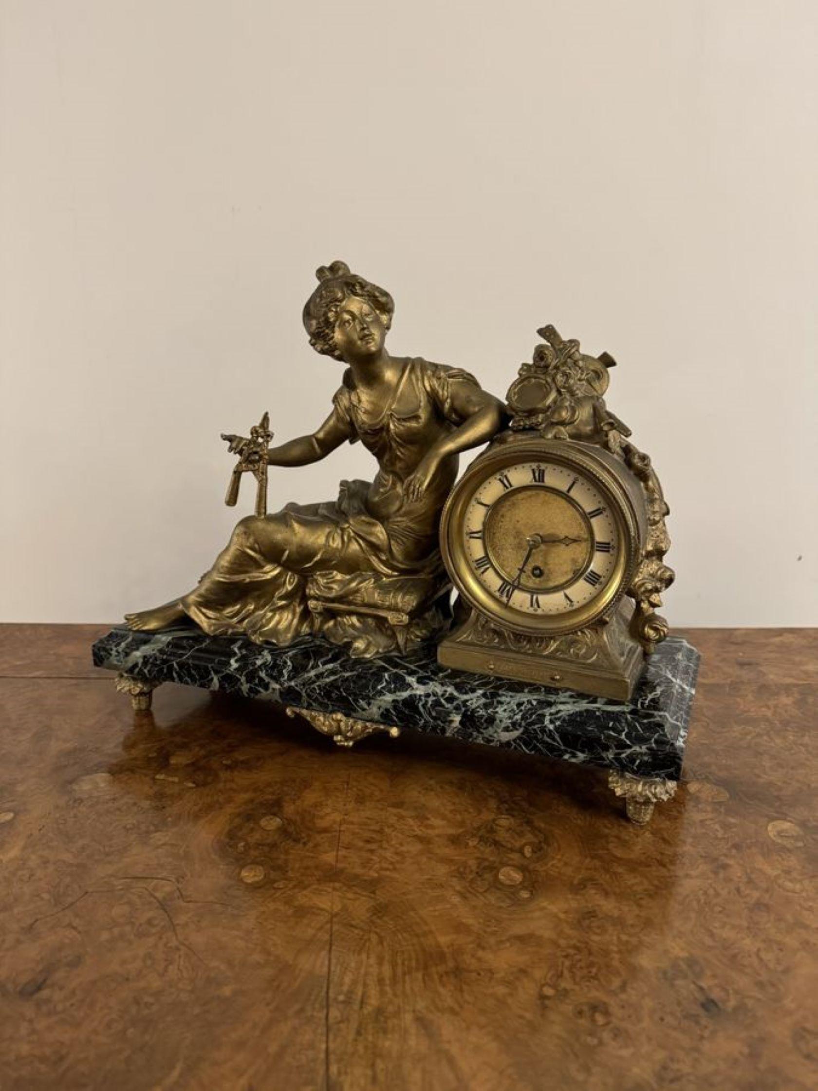 Outstanding quality antique Victorian spelter figure mantle clock 1