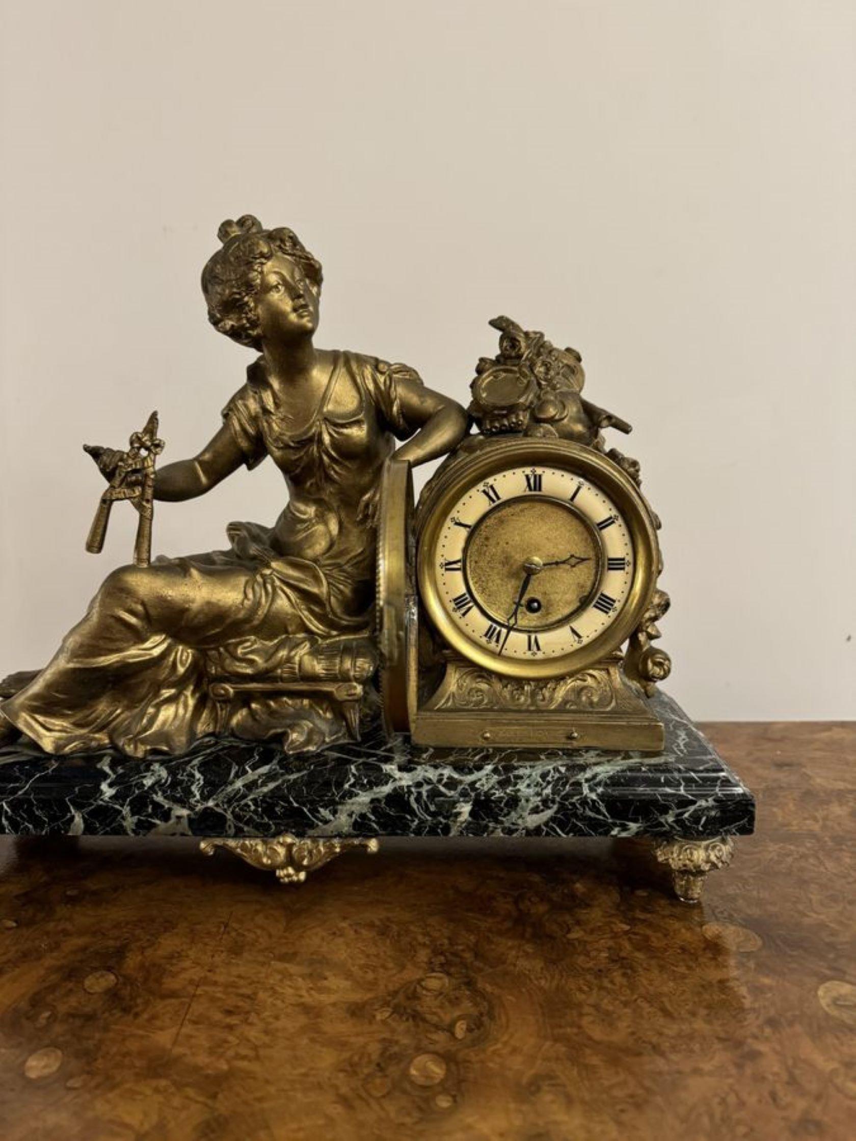 Outstanding quality antique Victorian spelter figure mantle clock 2