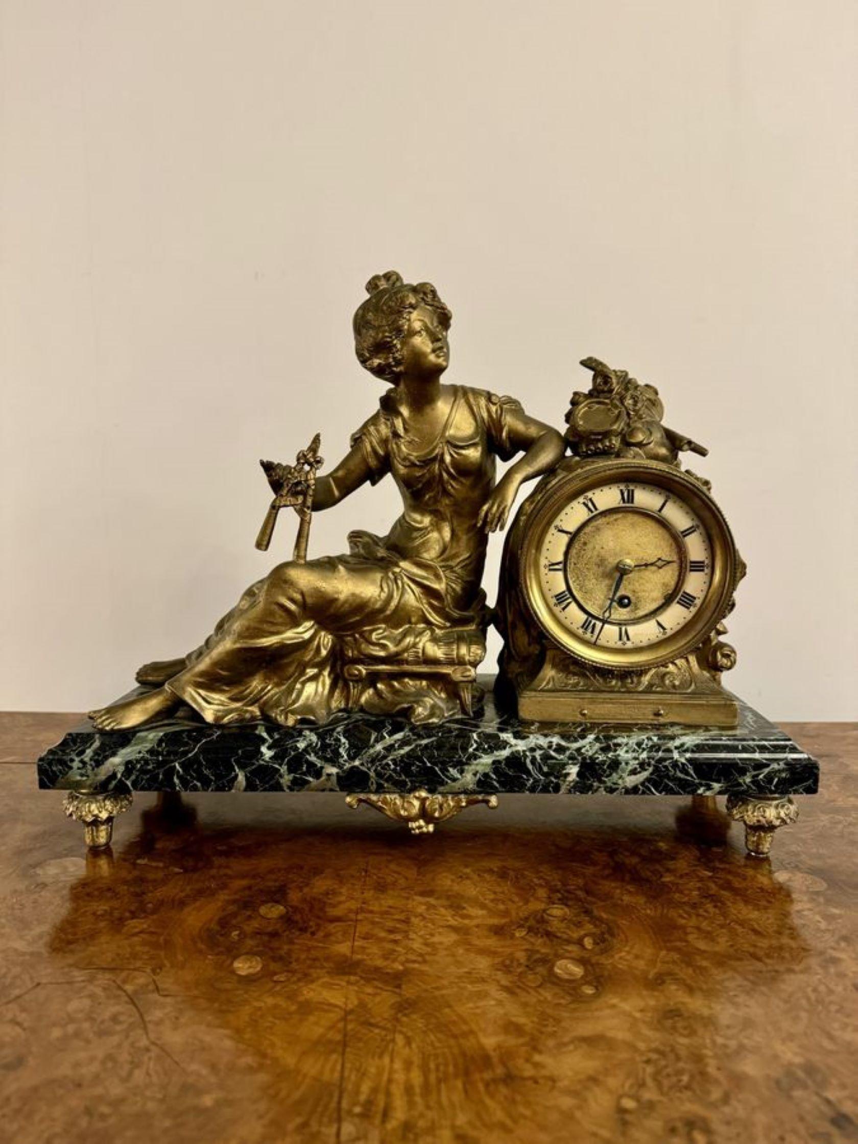 Outstanding quality antique Victorian spelter figure mantle clock 3