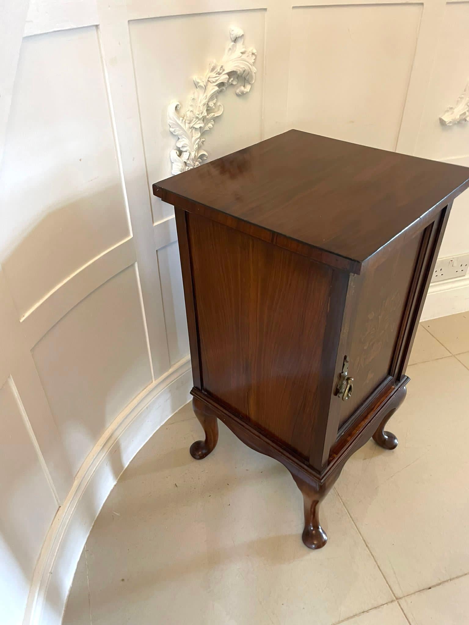 Victorian Outstanding Quality Antique Walnut Floral Marquetry Inlaid Bedside Cabinet For Sale