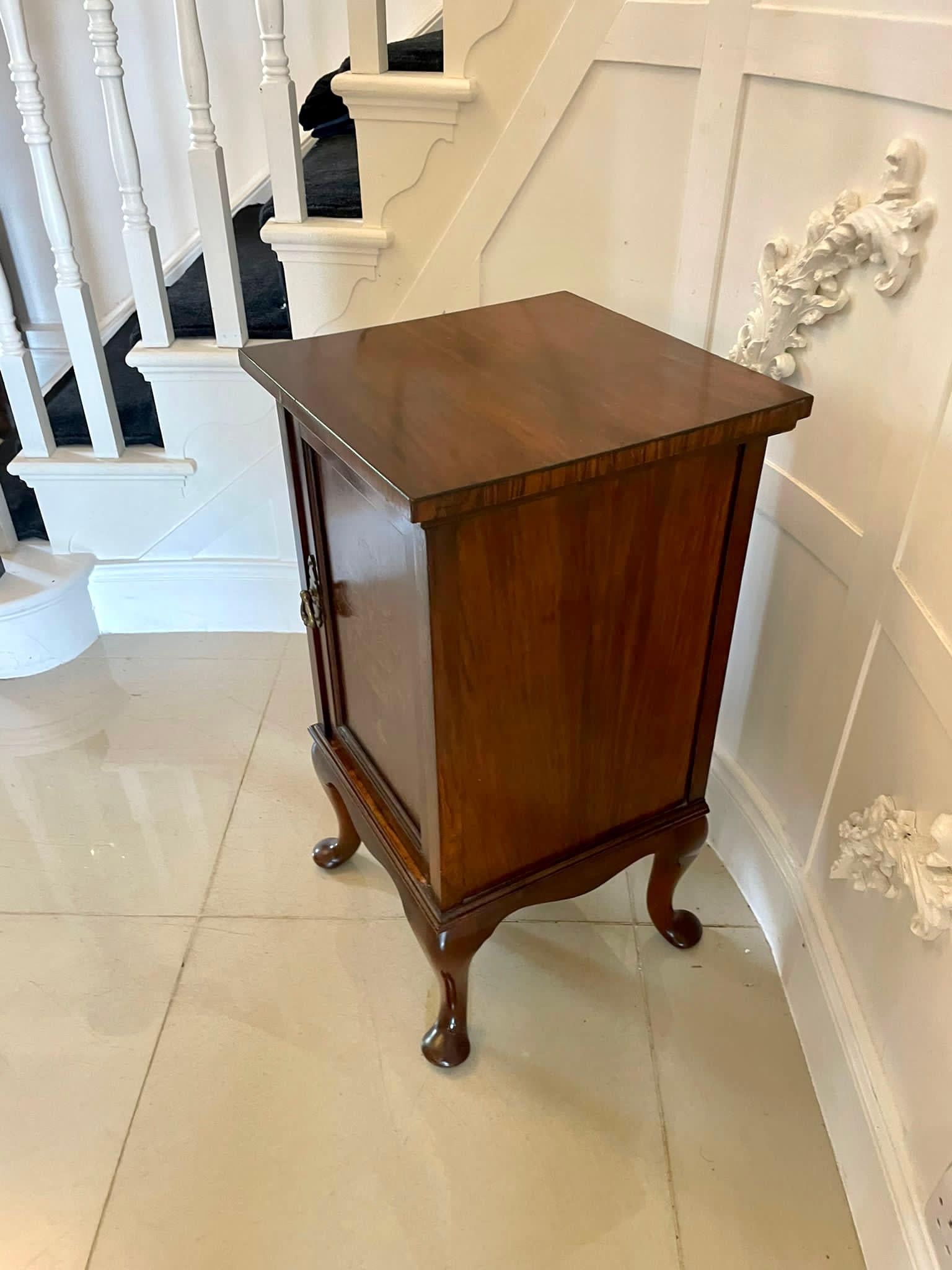 English Outstanding Quality Antique Walnut Floral Marquetry Inlaid Bedside Cabinet For Sale