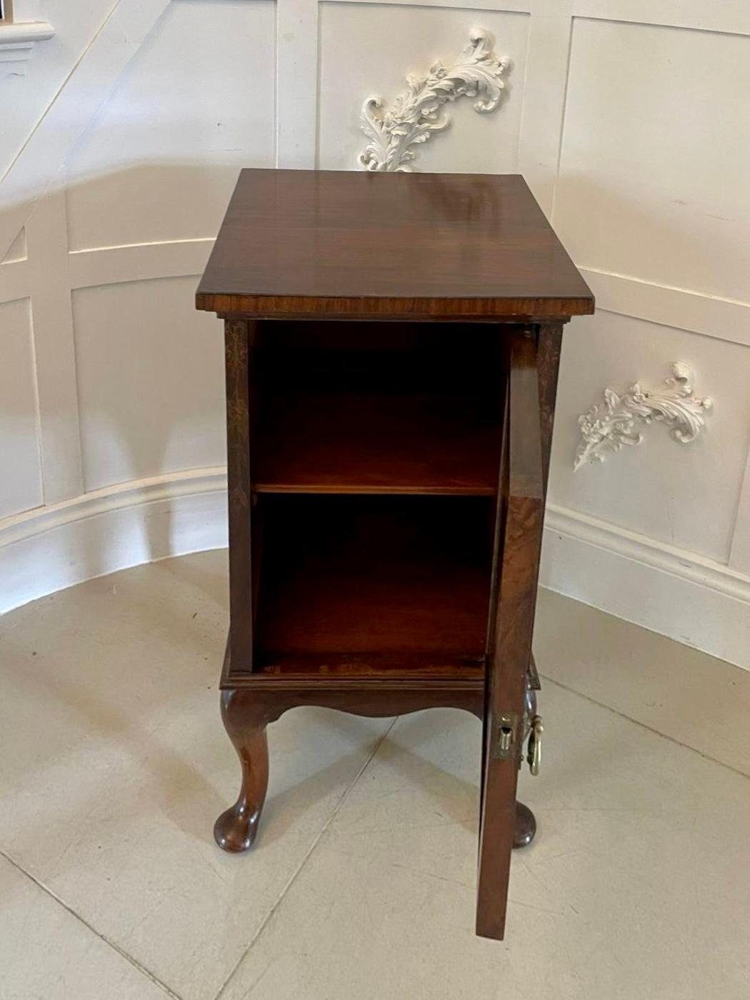 19th Century Outstanding Quality Antique Walnut Floral Marquetry Inlaid Bedside Cabinet For Sale