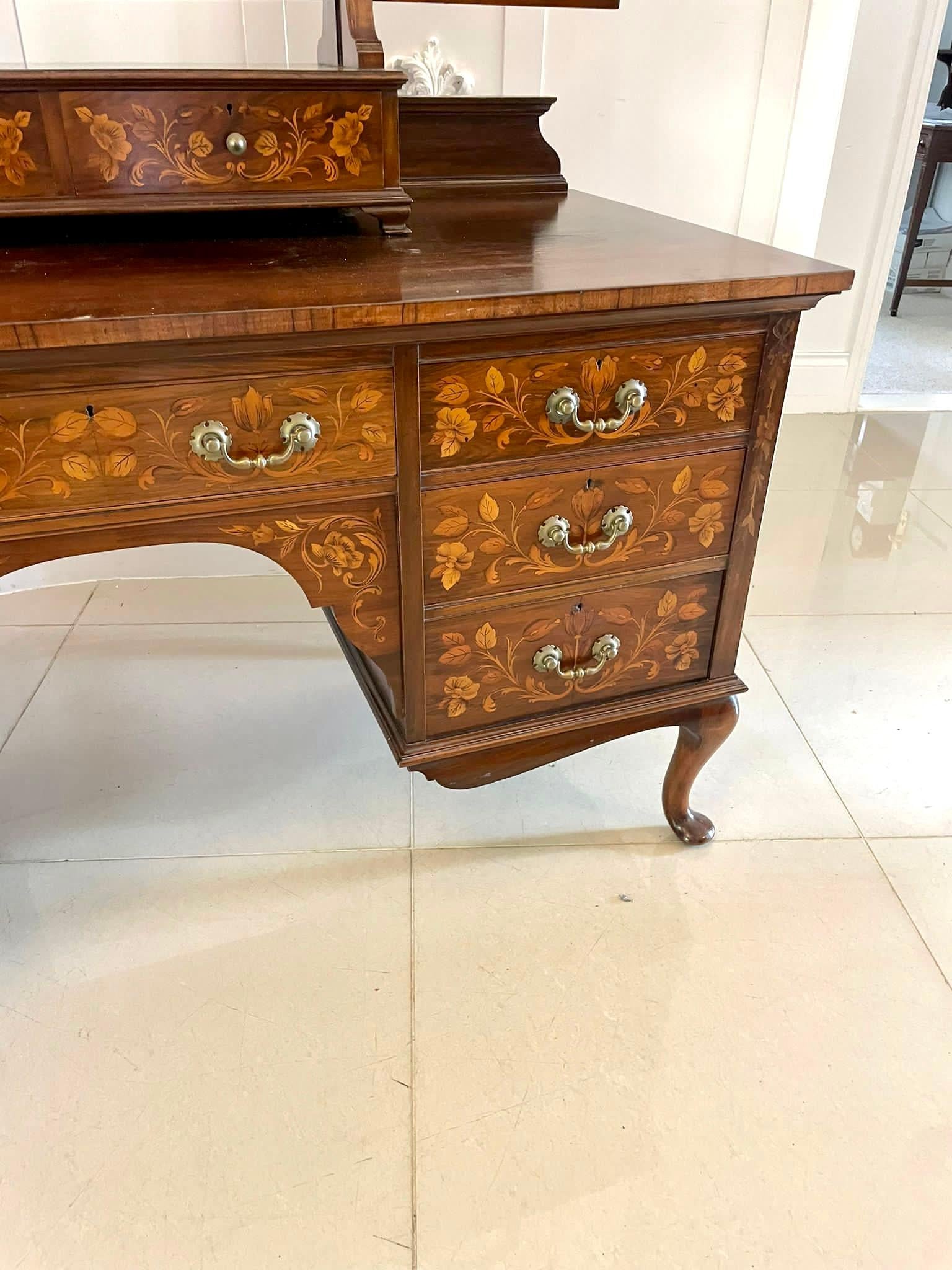 Outstanding Quality Antique Walnut Floral Marquetry Inlaid Dressing Table For Sale 6