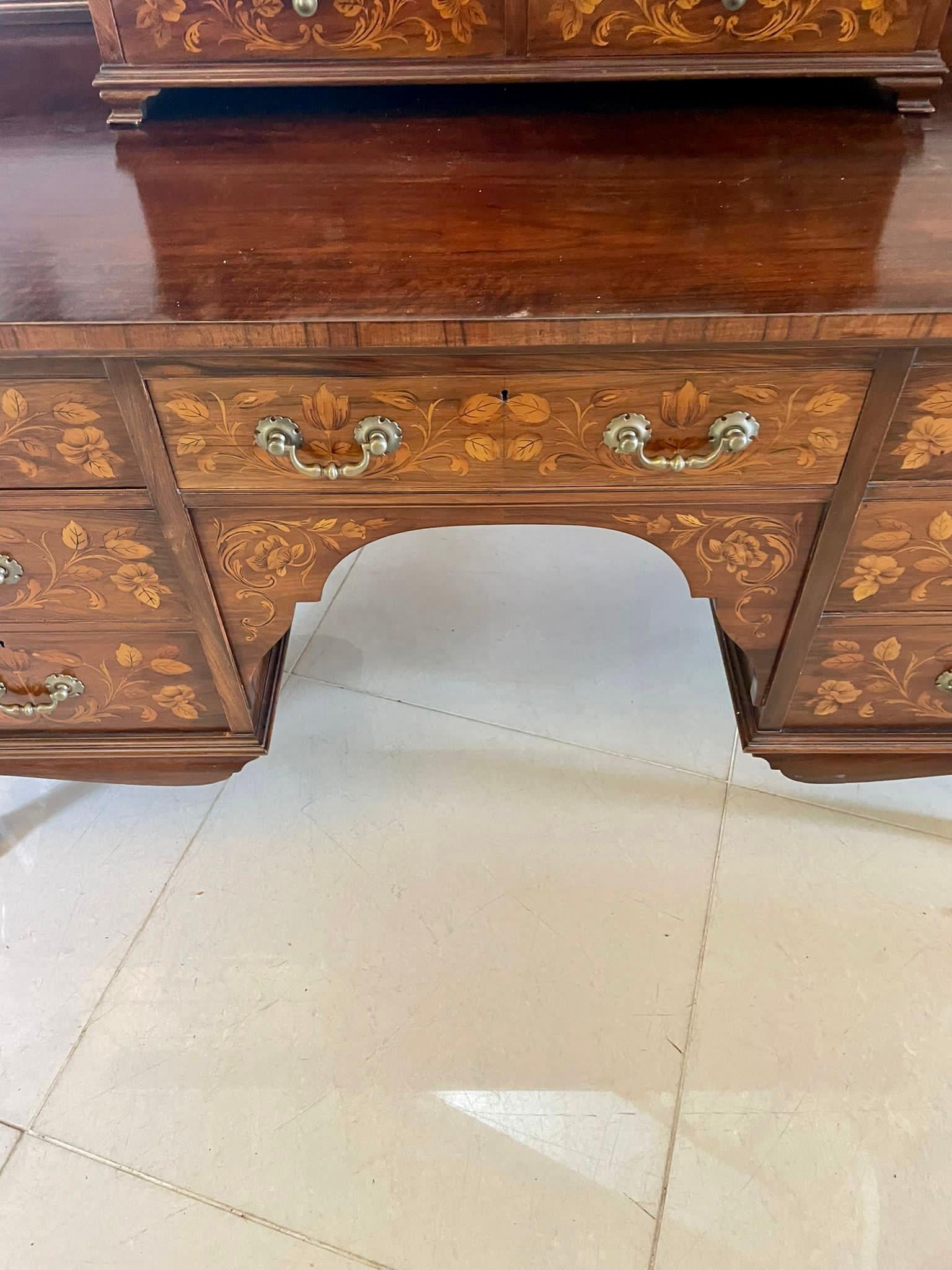Outstanding Quality Antique Walnut Floral Marquetry Inlaid Dressing Table For Sale 8