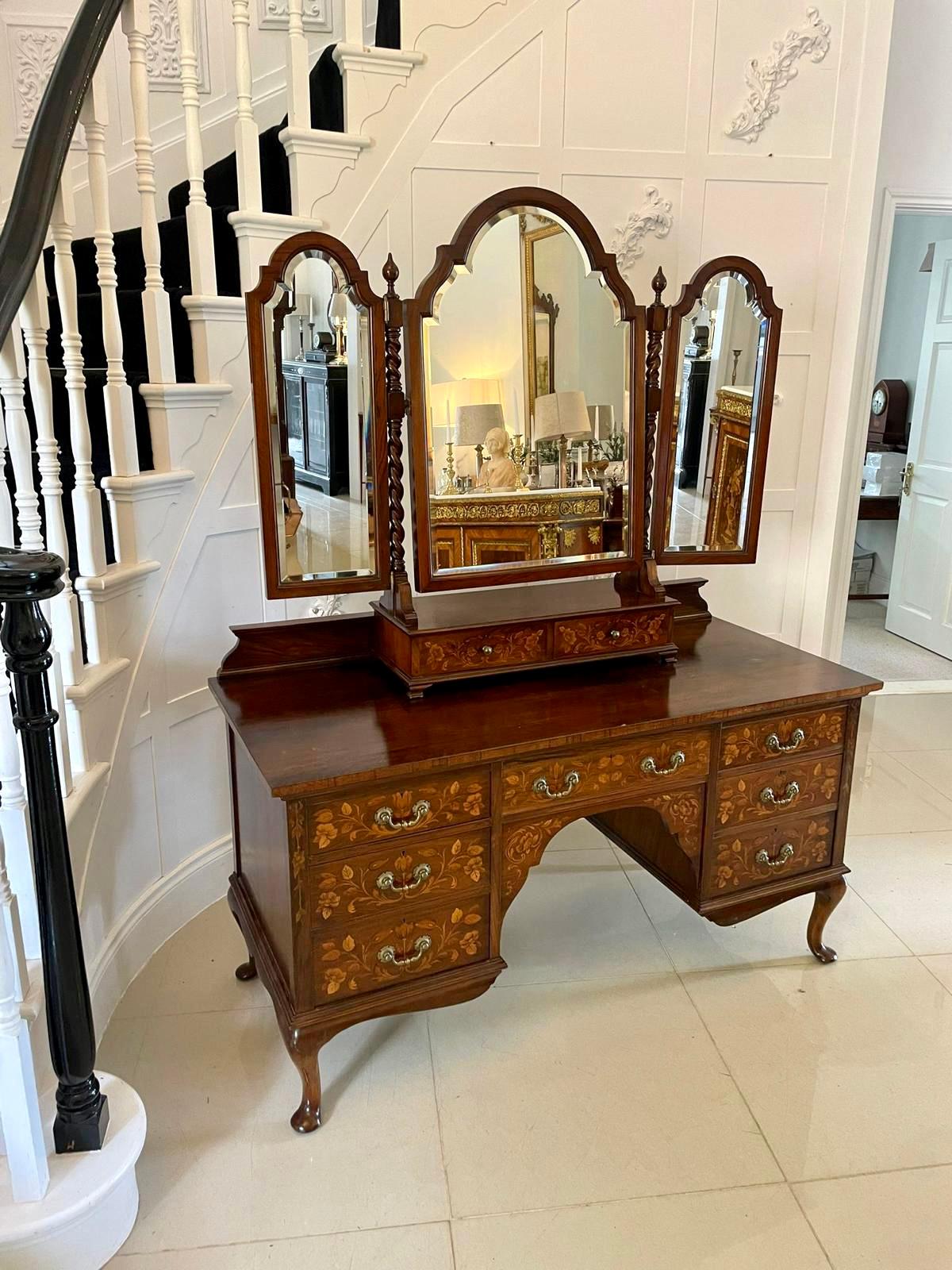 Outstanding Quality Antique Walnut Floral Marquetry Inlaid Dressing Table 10