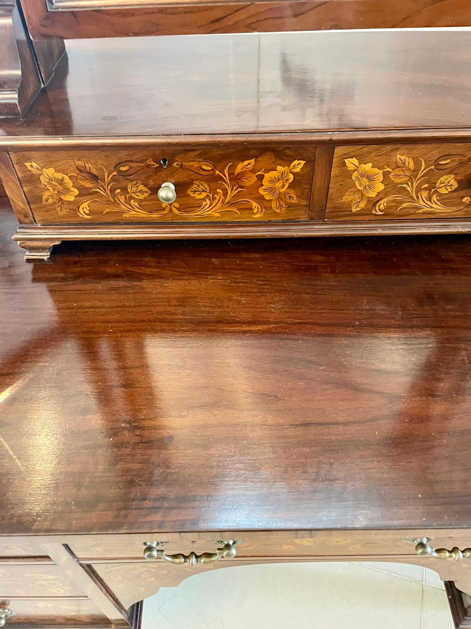 Outstanding Quality Antique Walnut Floral Marquetry Inlaid Dressing Table For Sale 11