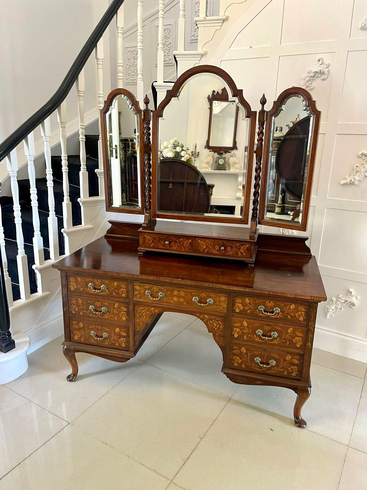 Victorian Outstanding Quality Antique Walnut Floral Marquetry Inlaid Dressing Table