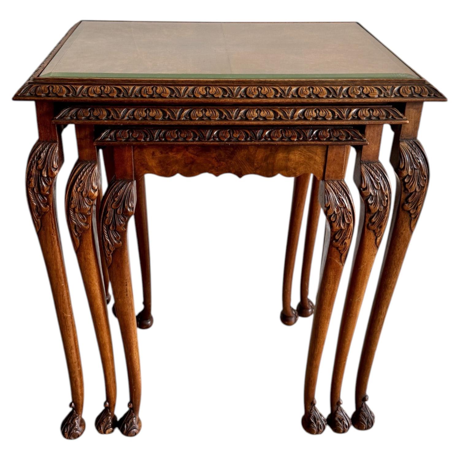 Outstanding quality antique walnut nest of three tables