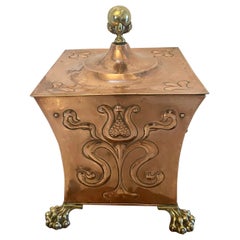 Outstanding Quality Art Nouveau Copper and Brass Coal Box