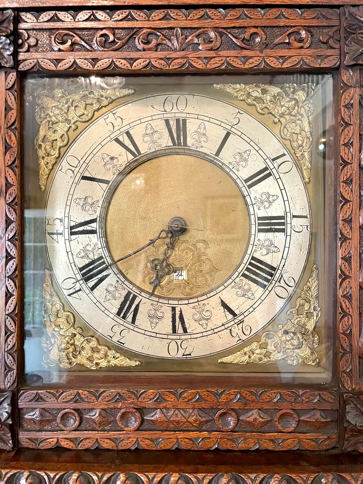 Outstanding Quality Carved Oak Brass Face Grandfather Clock 5