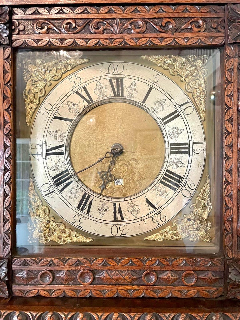 Outstanding Quality Carved Oak Brass Face Grandfather Clock at 1stDibs ...