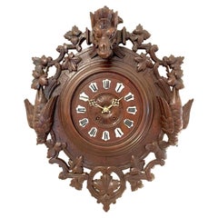 Antique Outstanding Quality Carved Oak Black Forest Wall Clock