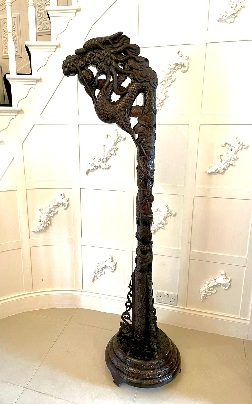Edwardian Outstanding Quality Chinese Carved Hardwood Lamp Stand 