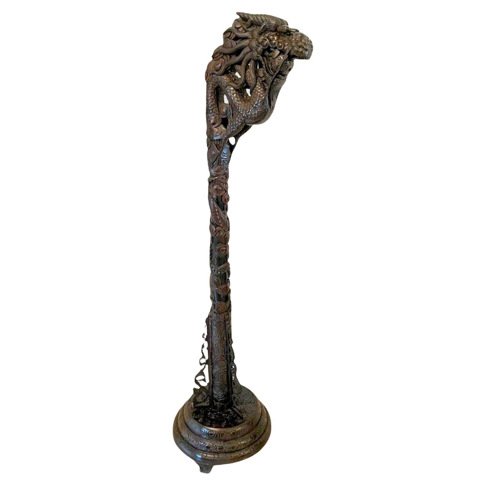 Outstanding Quality Chinese Carved Hardwood Lamp Stand 