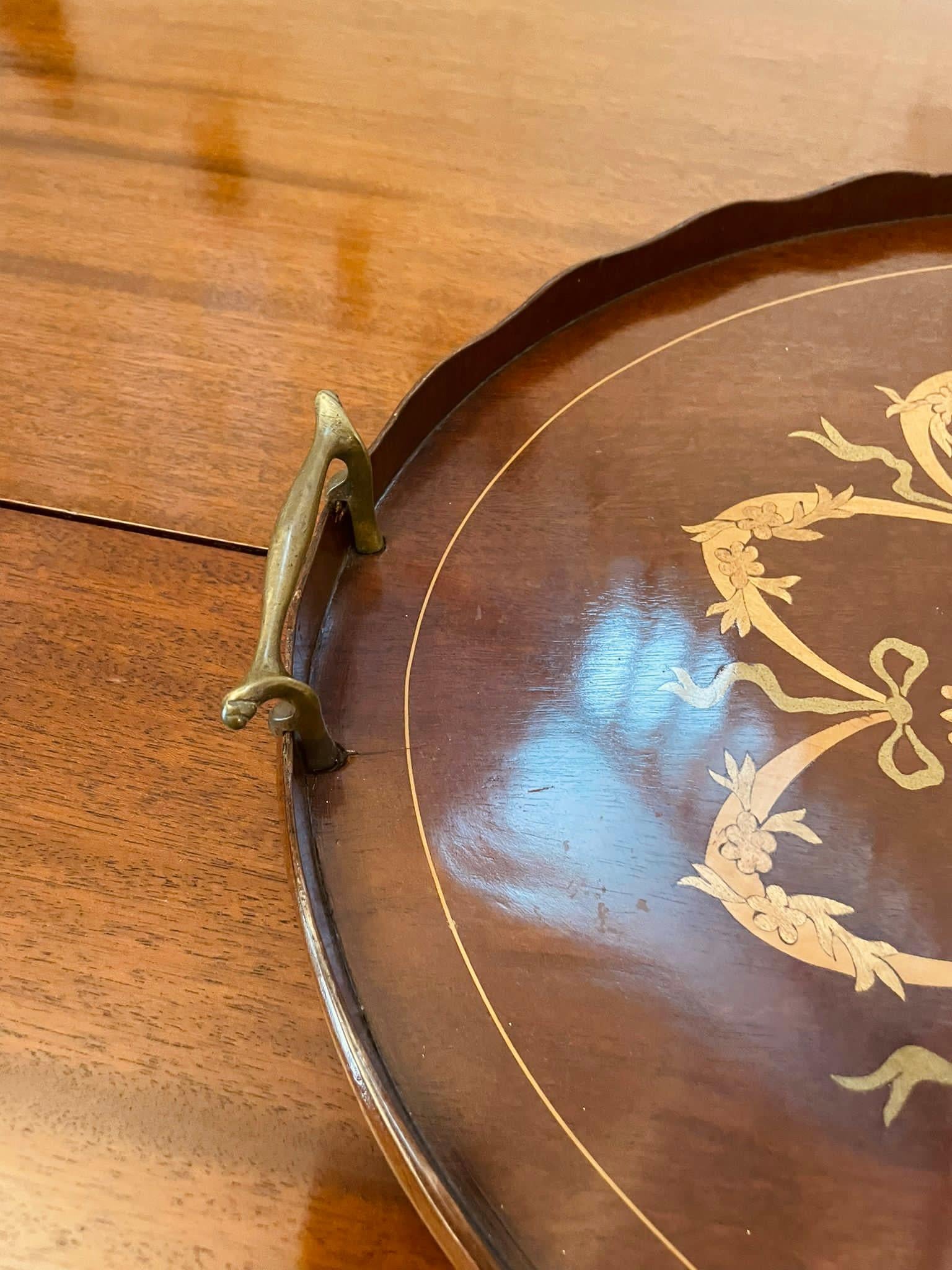 Inlay Outstanding Quality Edwardian Inlaid Mahogany Oval Tray For Sale