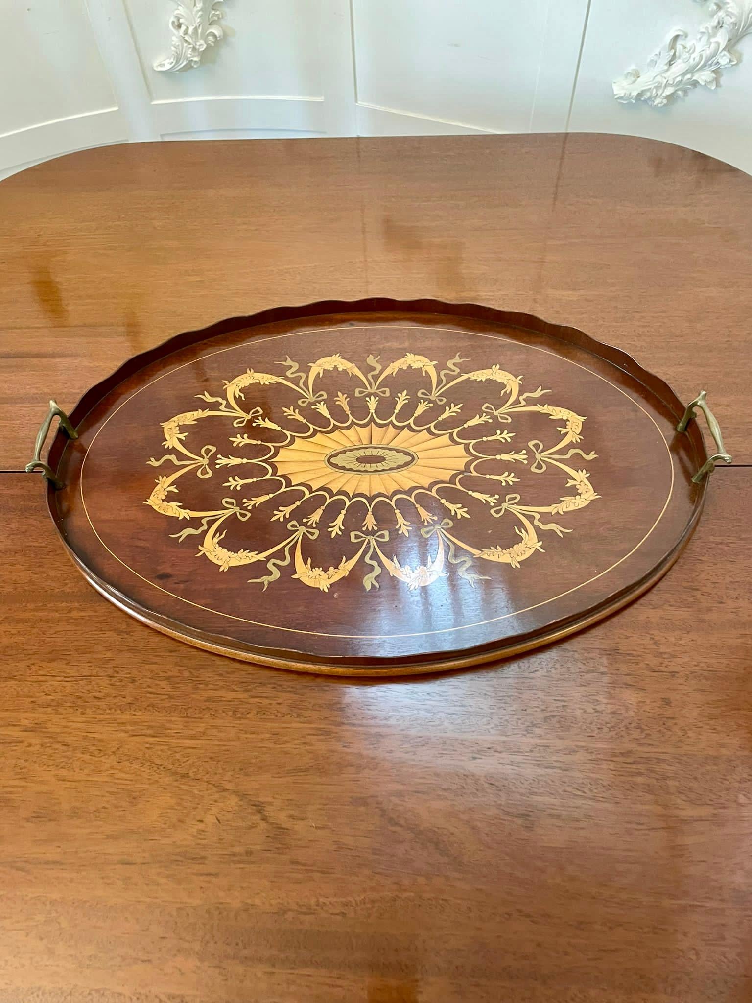 20th Century Outstanding Quality Edwardian Inlaid Mahogany Oval Tray For Sale