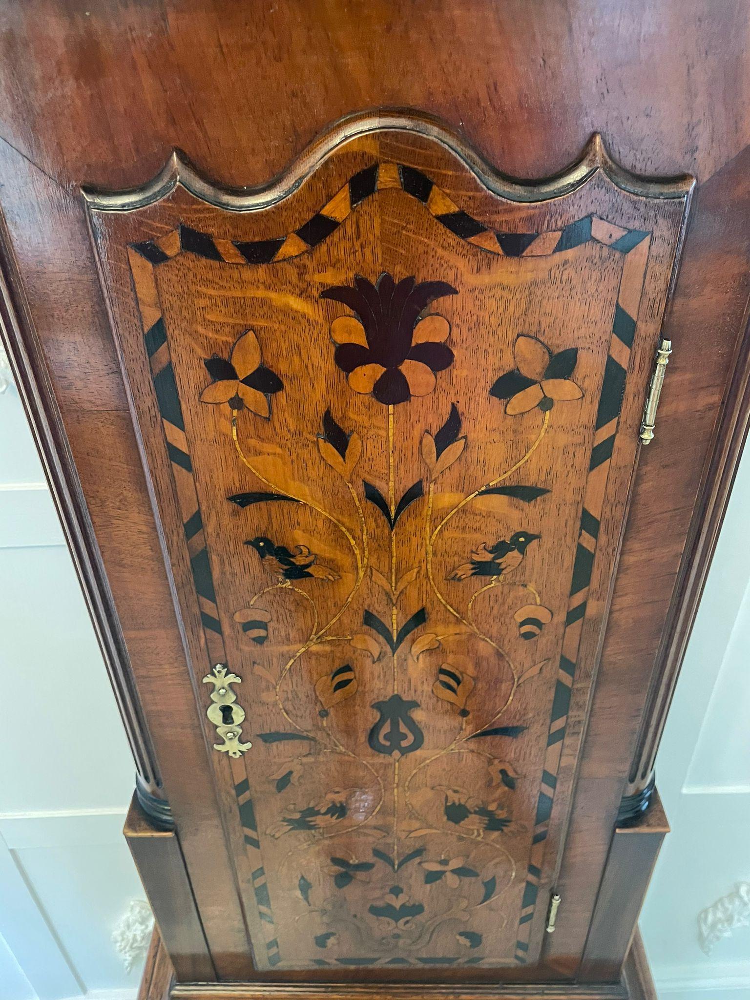 Outstanding Antique Inlaid Marquetry Oak and Mahogany George III Longcase Clock  7