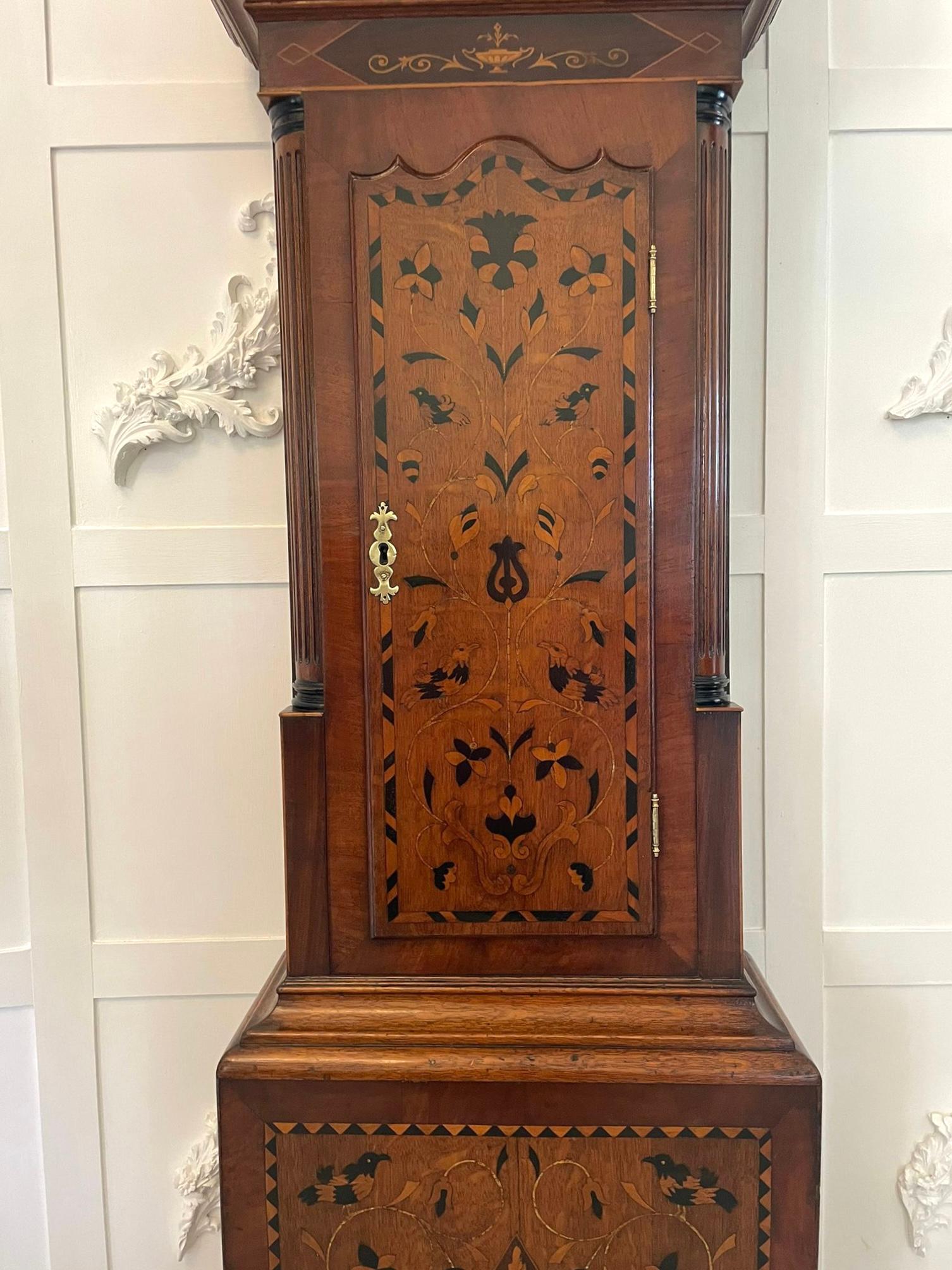 Outstanding Antique Inlaid Marquetry Oak and Mahogany George III Longcase Clock  11