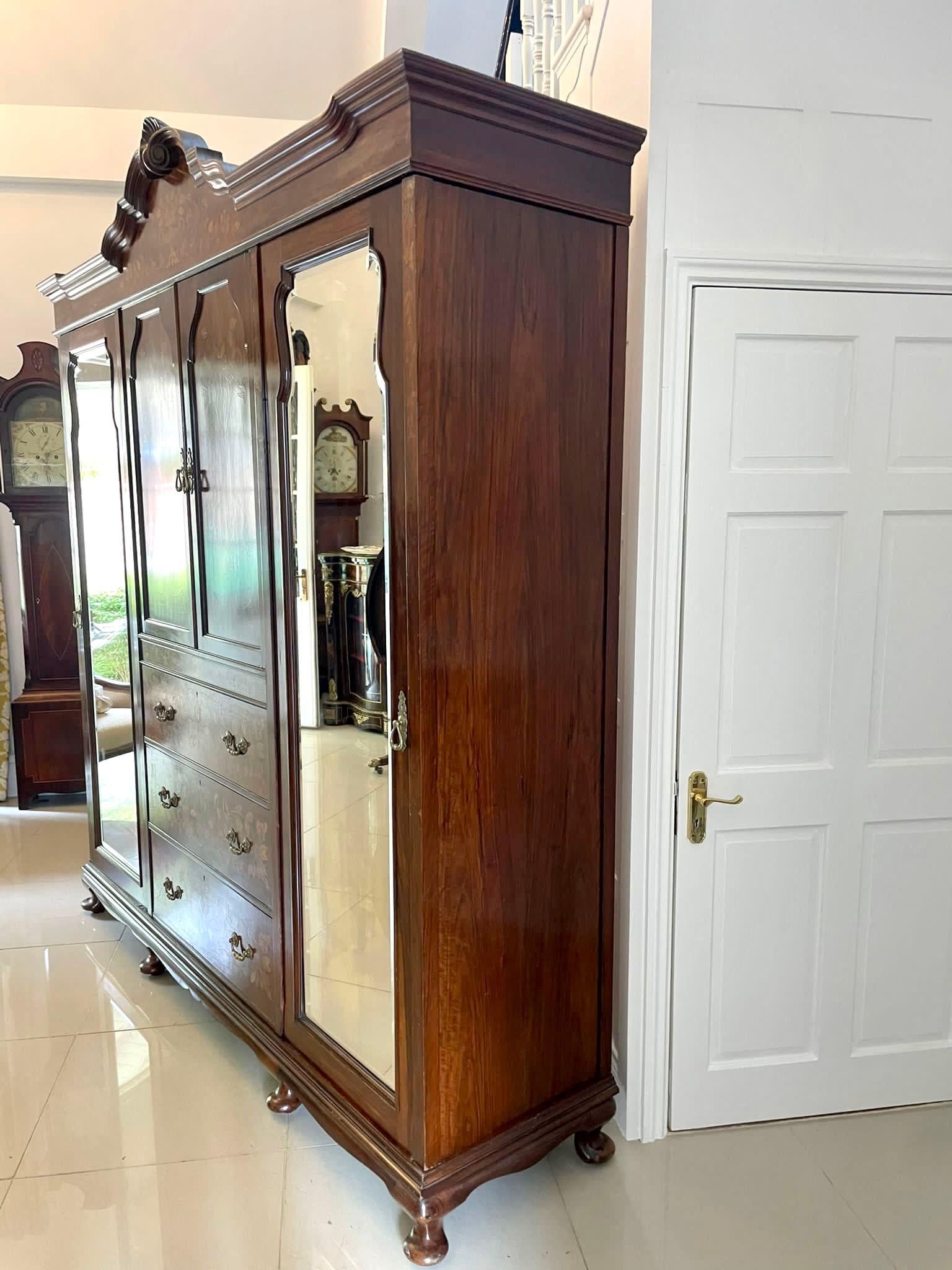 Outstanding Quality Large Antique Figured Walnut Marquetry Inlaid Wardrobe For Sale 7