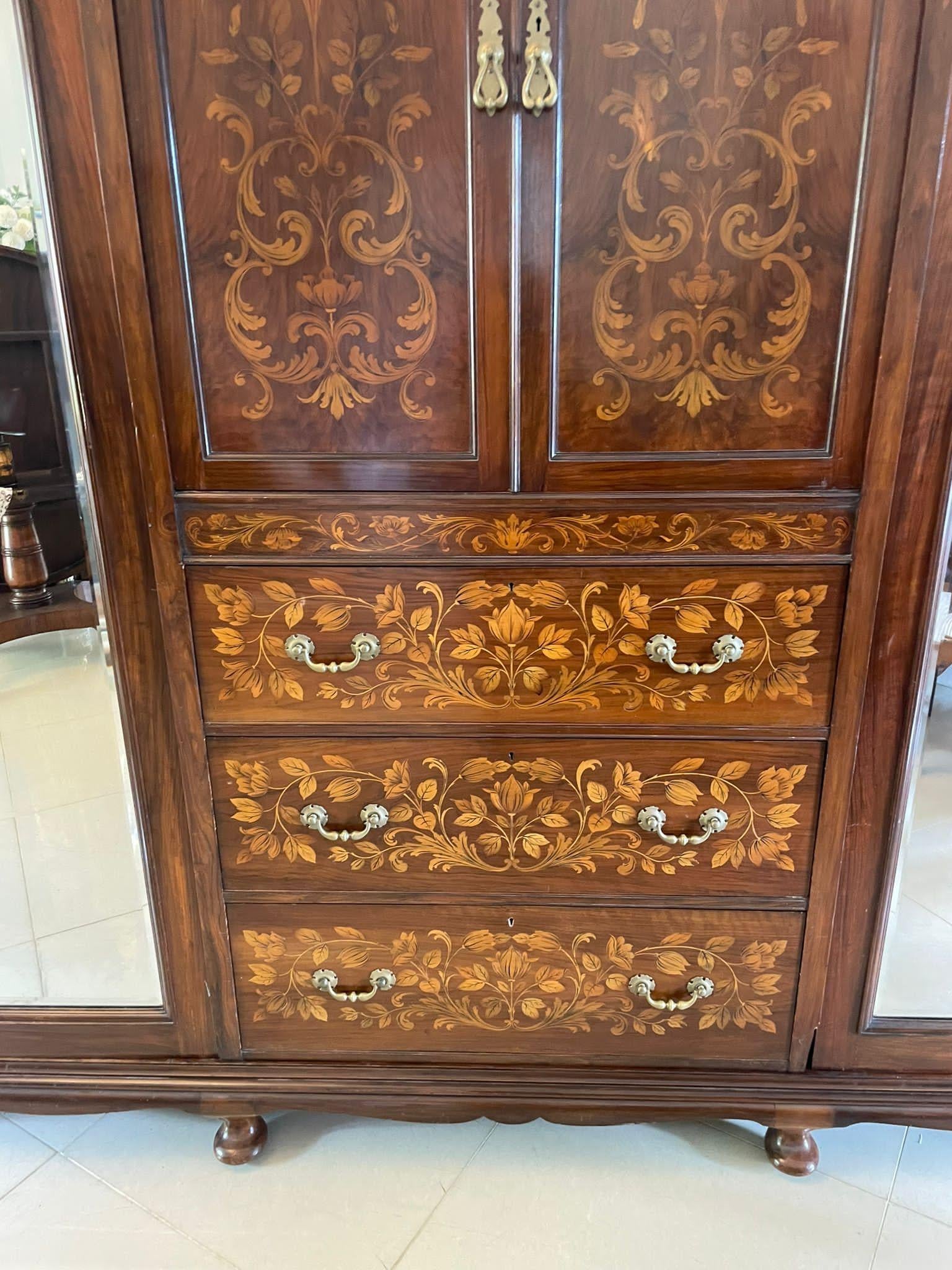 Victorian Outstanding Quality Large Antique Figured Walnut Marquetry Inlaid Wardrobe For Sale