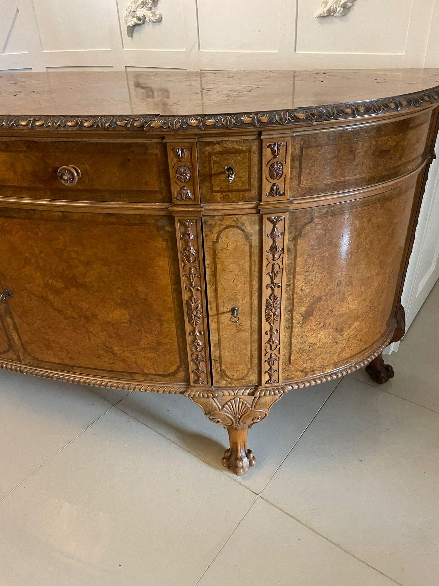 Outstanding Quality Large Antique Carved Burr Walnut Bow Fronted Sideboard For Sale 5