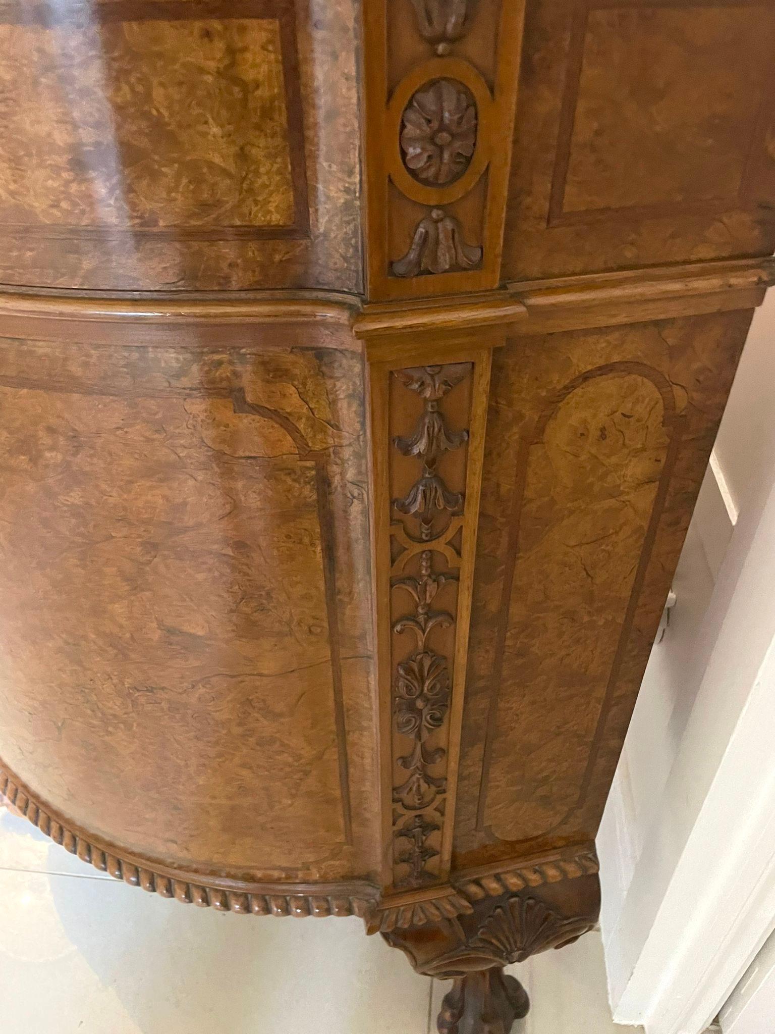 Outstanding Quality Large Antique Carved Burr Walnut Bow Fronted Sideboard For Sale 7