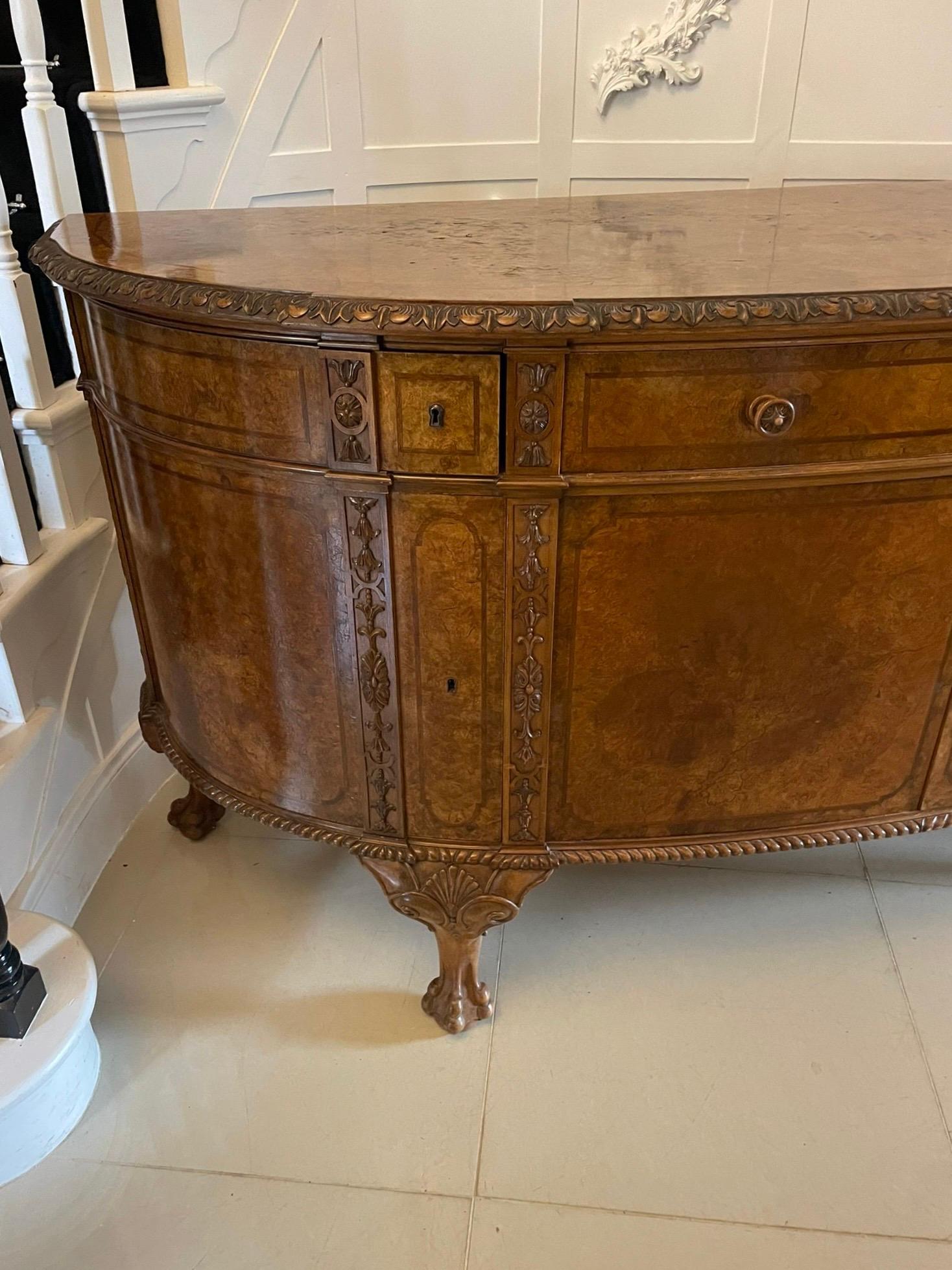 Outstanding Quality Large Antique Carved Burr Walnut Bow Fronted Sideboard For Sale 8