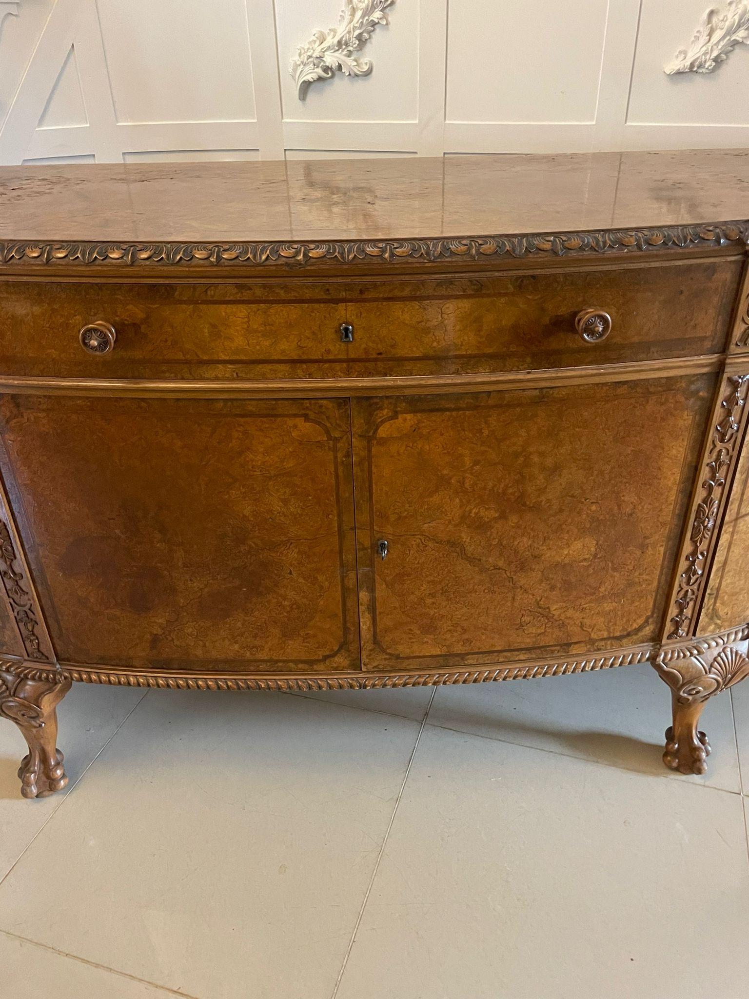 Outstanding Quality Large Antique Carved Burr Walnut Bow Fronted Sideboard For Sale 9