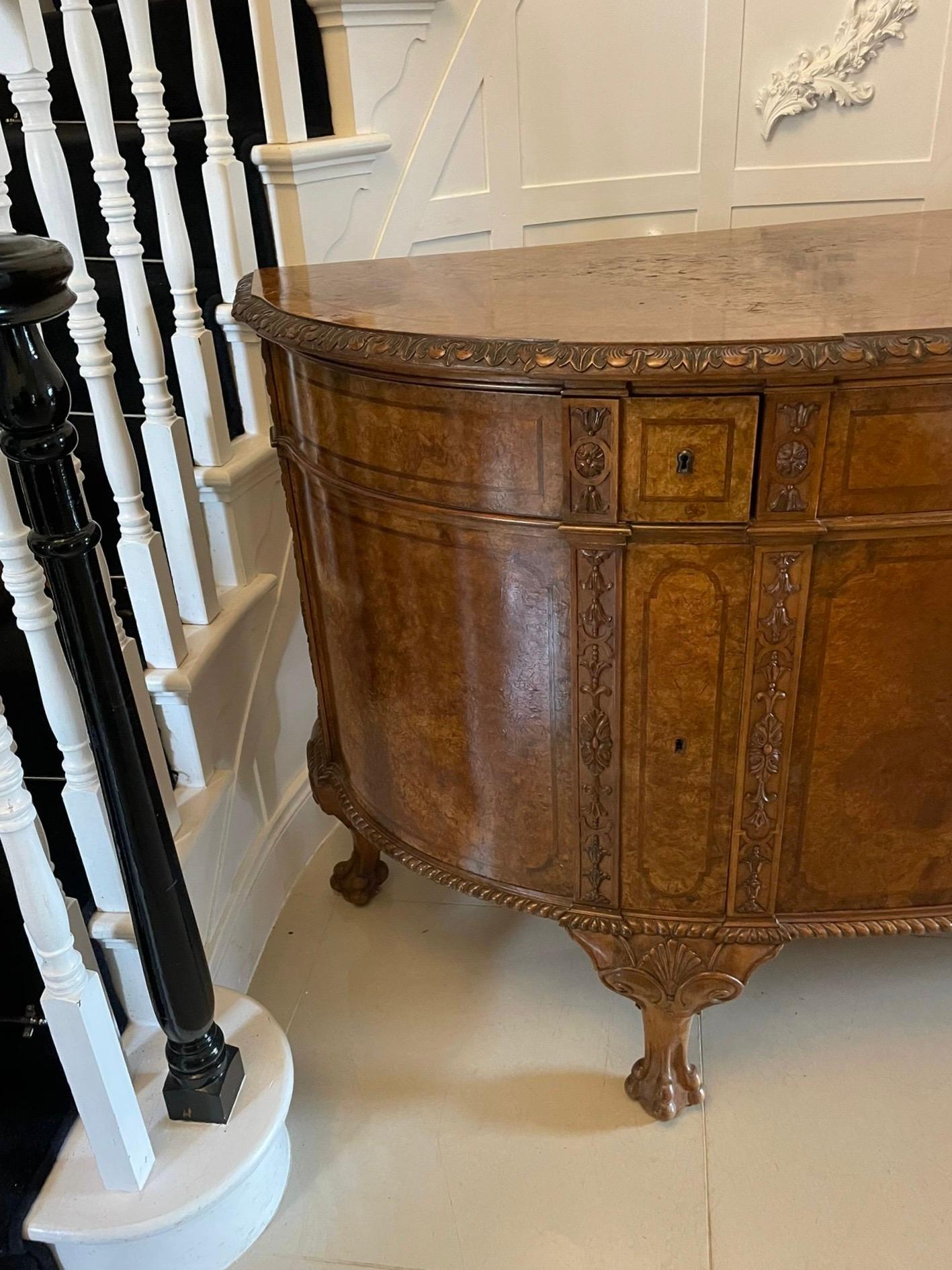 Outstanding Quality Large Antique Carved Burr Walnut Bow Fronted Sideboard For Sale 10