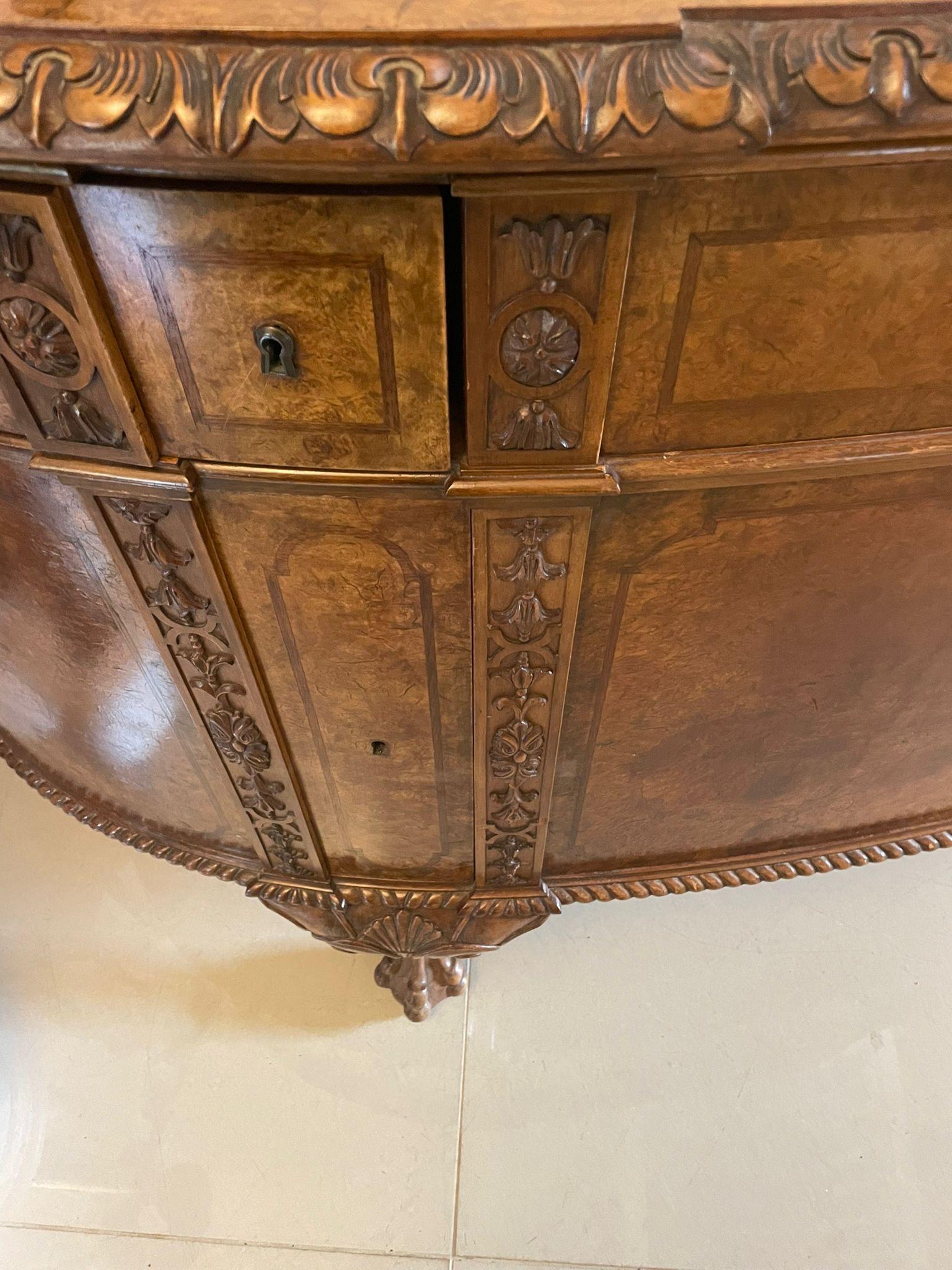 20th Century Outstanding Quality Large Antique Carved Burr Walnut Bow Fronted Sideboard For Sale