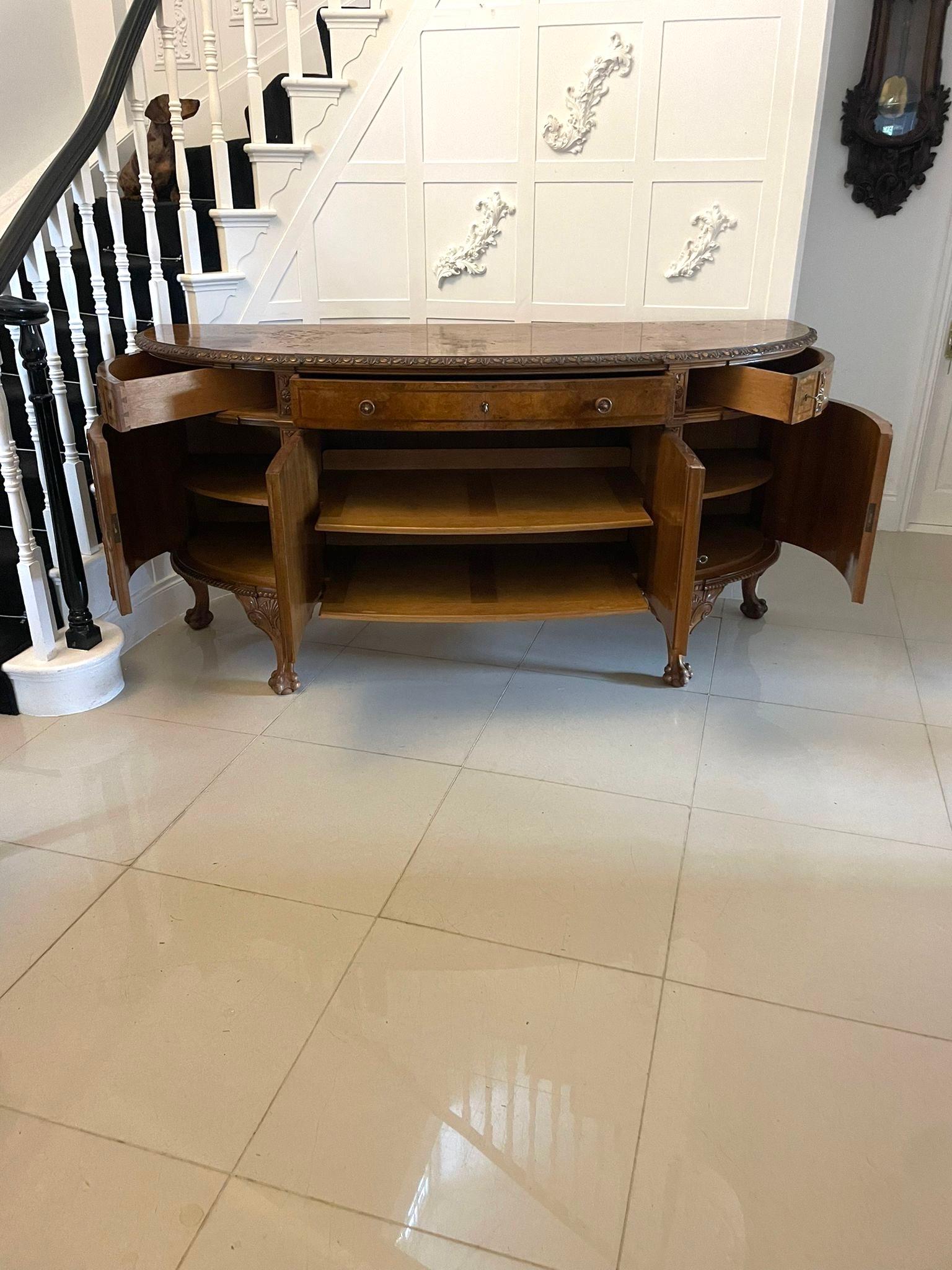 Outstanding Quality Large Antique Carved Burr Walnut Bow Fronted Sideboard For Sale 4