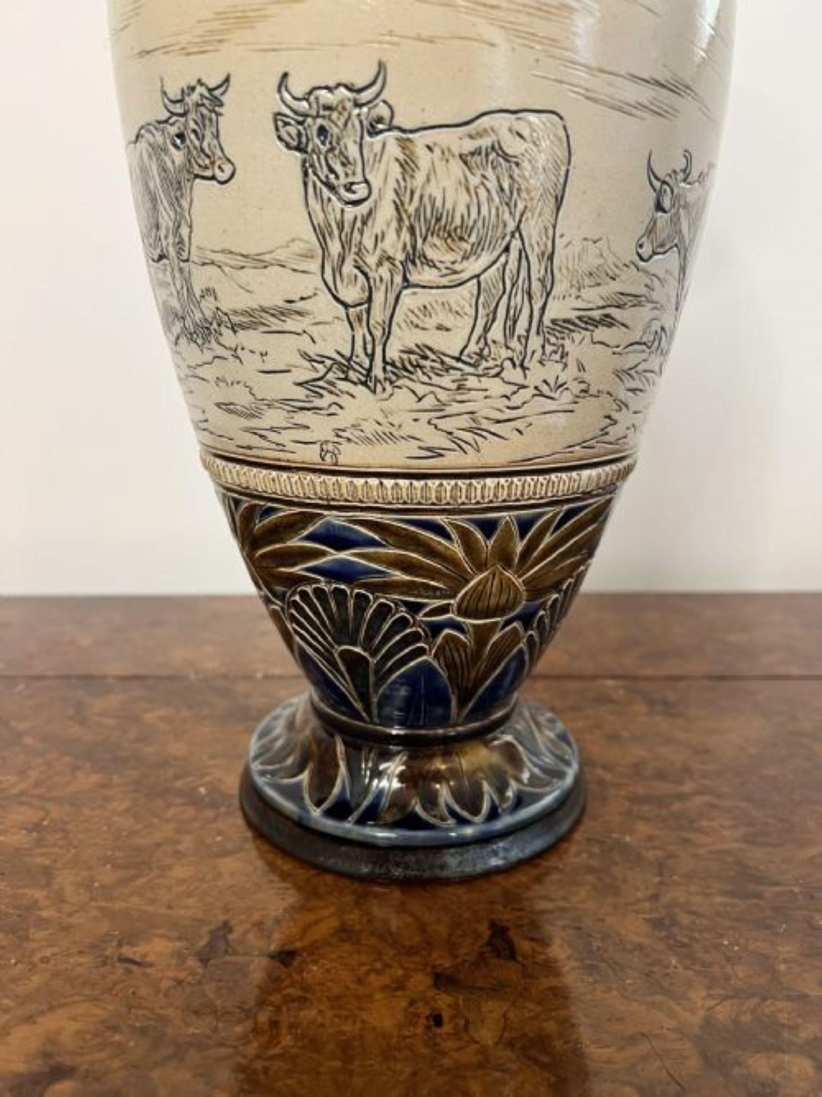 19th Century Outstanding quality large antique Doulton Lambeth vase by Hannah Barlow  For Sale