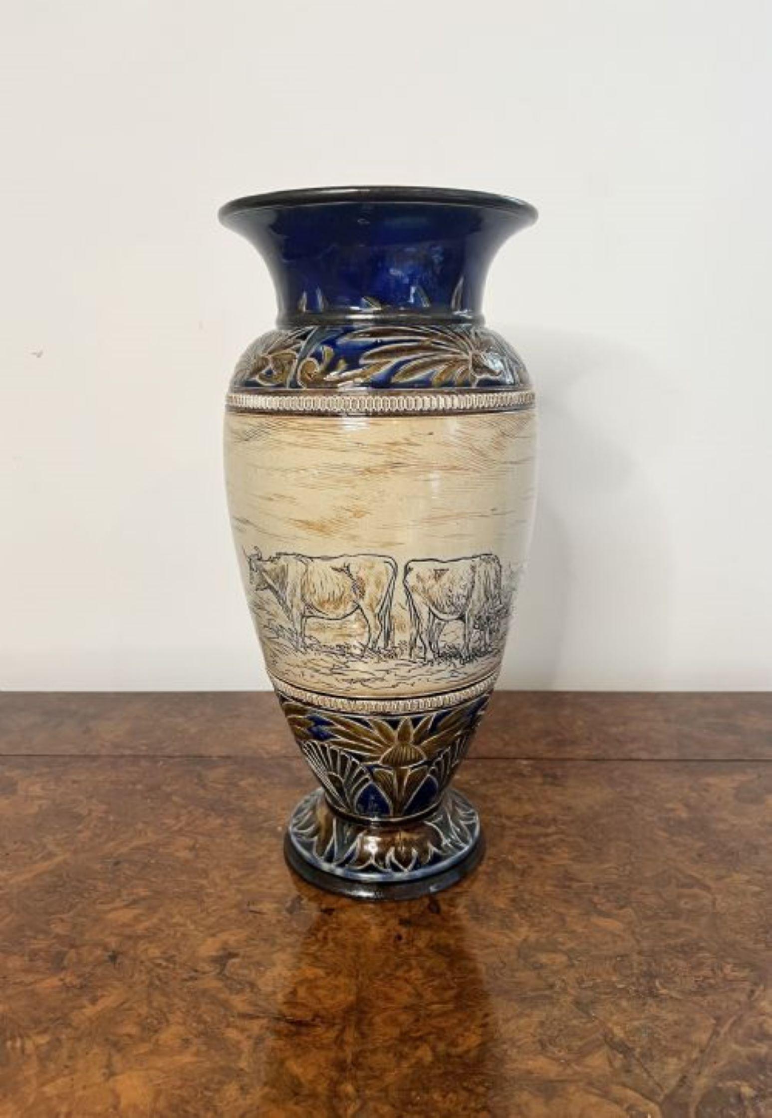 Ceramic Outstanding quality large antique Doulton Lambeth vase by Hannah Barlow  For Sale