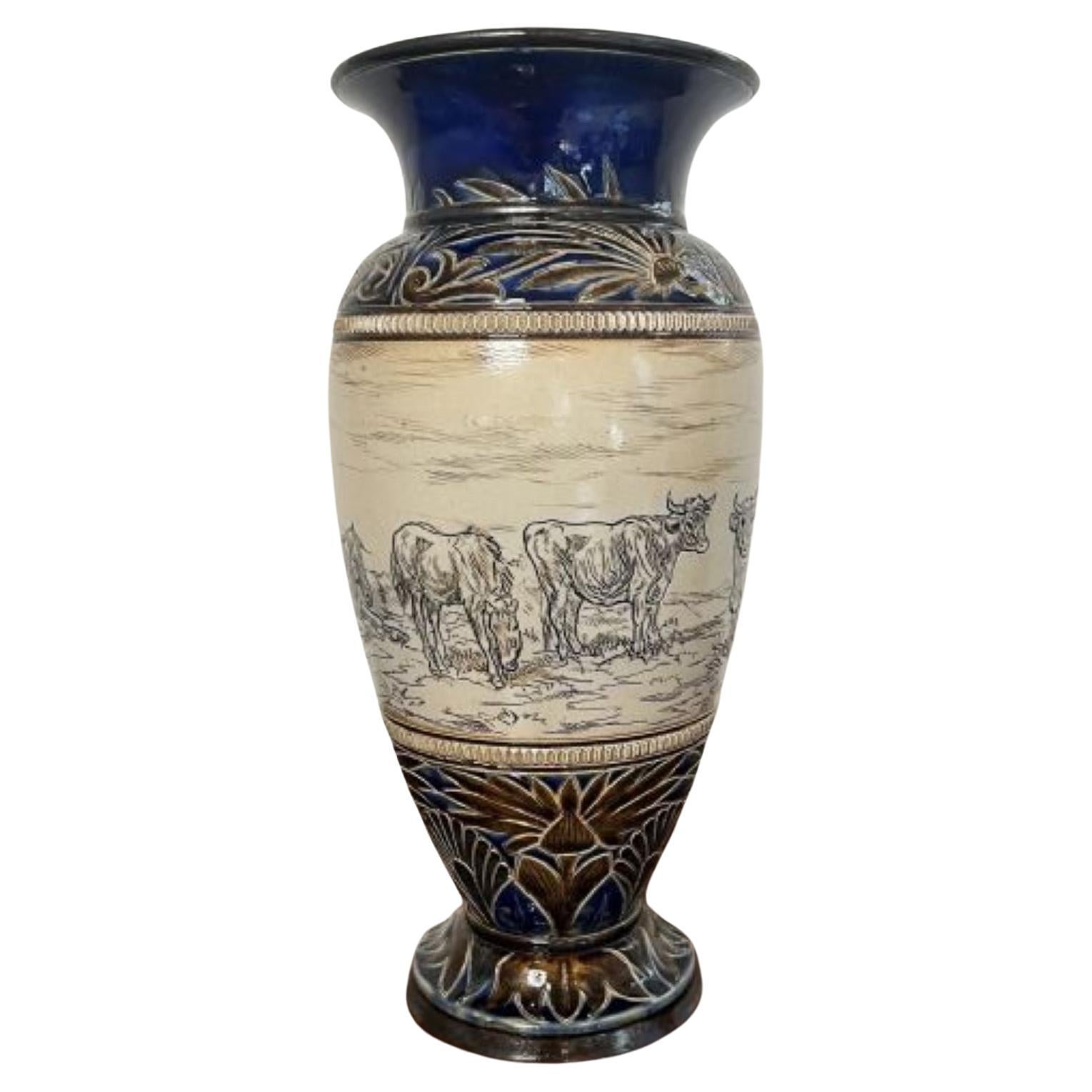 Outstanding quality large antique Doulton Lambeth vase by Hannah Barlow  For Sale