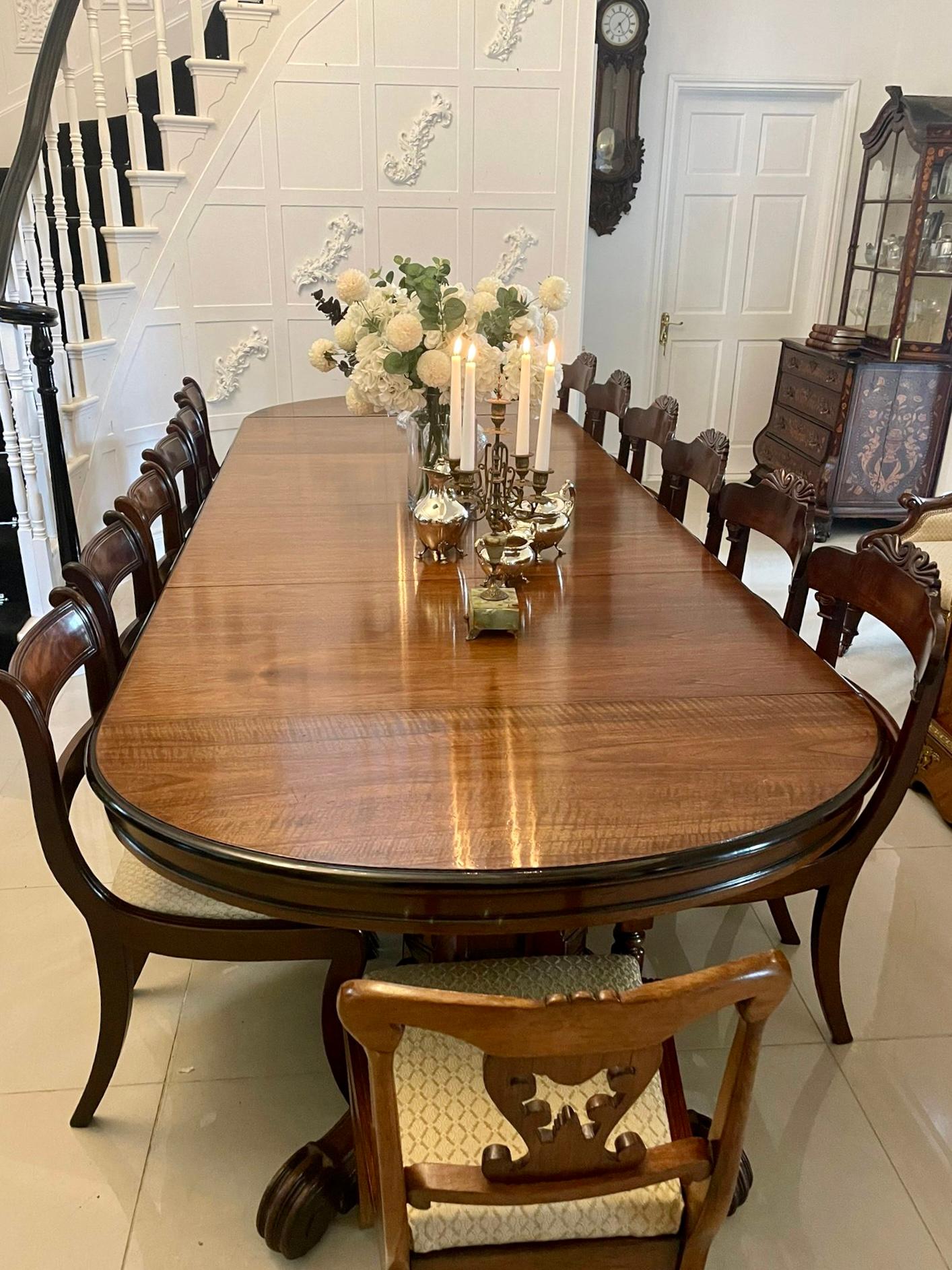 Outstanding Quality Large Antique Figured Walnut Extending Dining Table 1