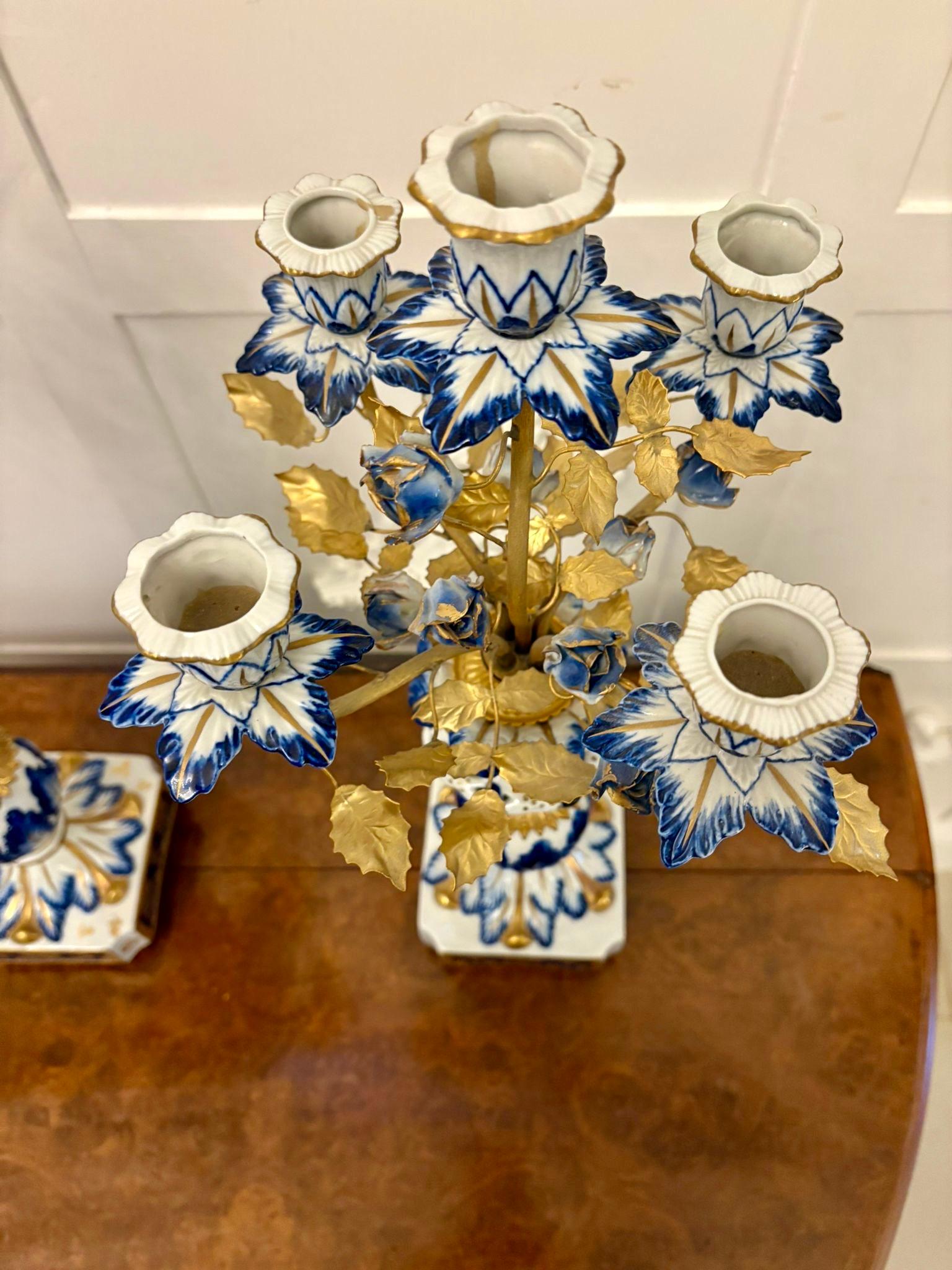 Outstanding Quality Large Antique French Porcelain and Gilded Metal Clock Set For Sale 8