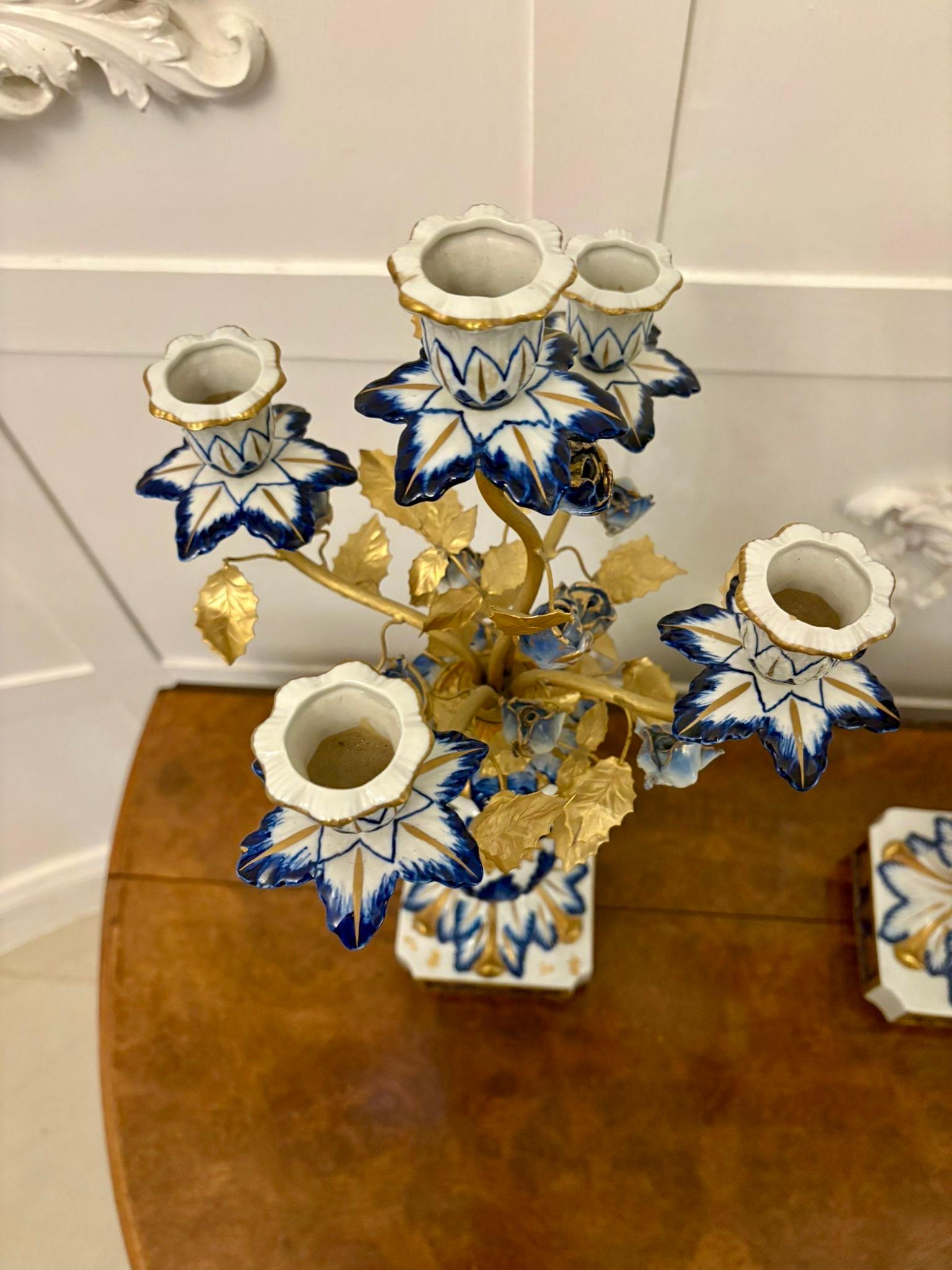 Outstanding Quality Large Antique French Porcelain and Gilded Metal Clock Set For Sale 12