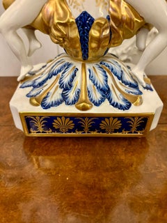 Outstanding Quality Large Antique French Porcelain and Gilded Metal Clock Set