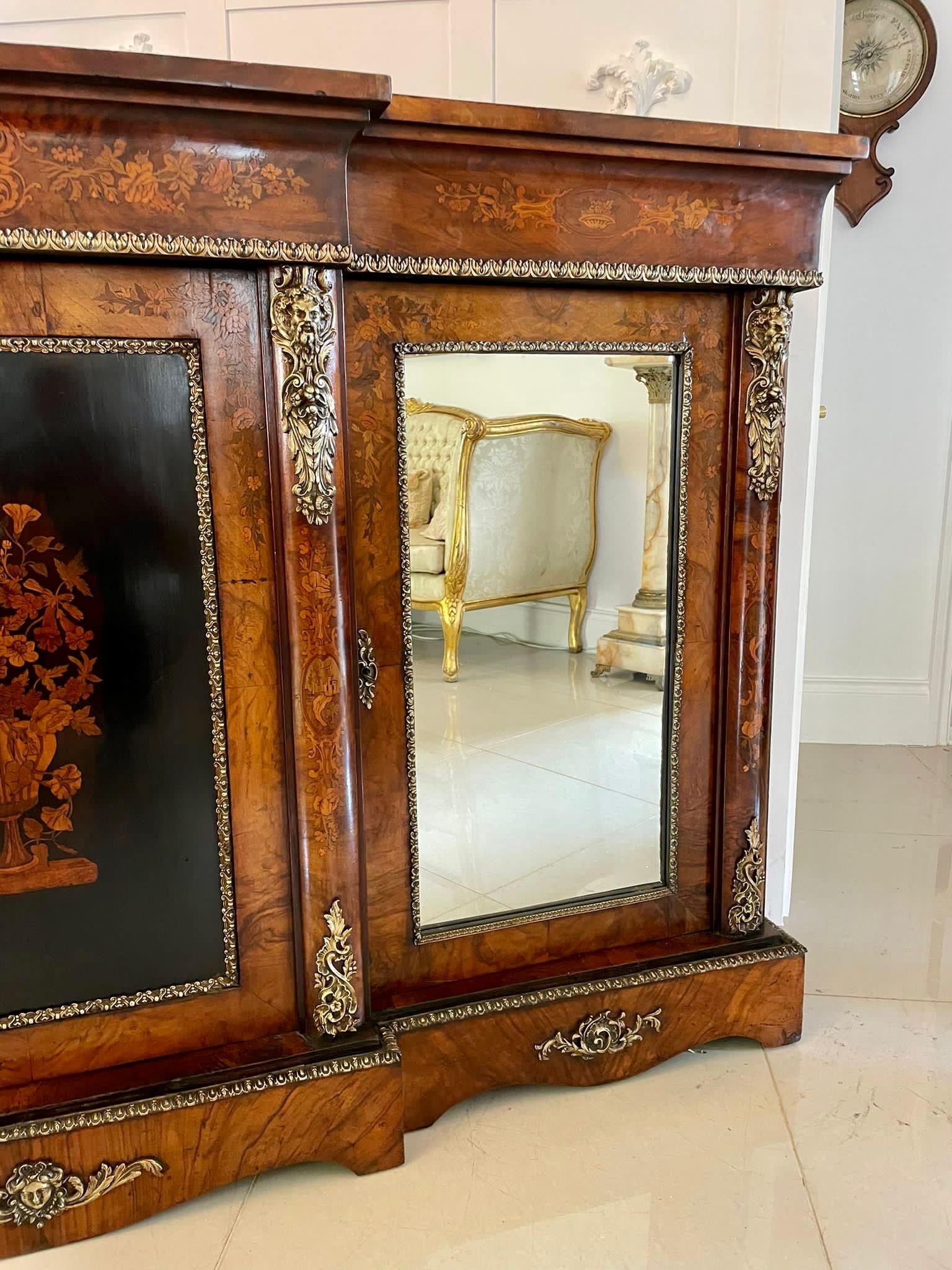 Outstanding Large Antique Inlaid Floral Marquetry Burr Walnut Credenza/Sideboard For Sale 11