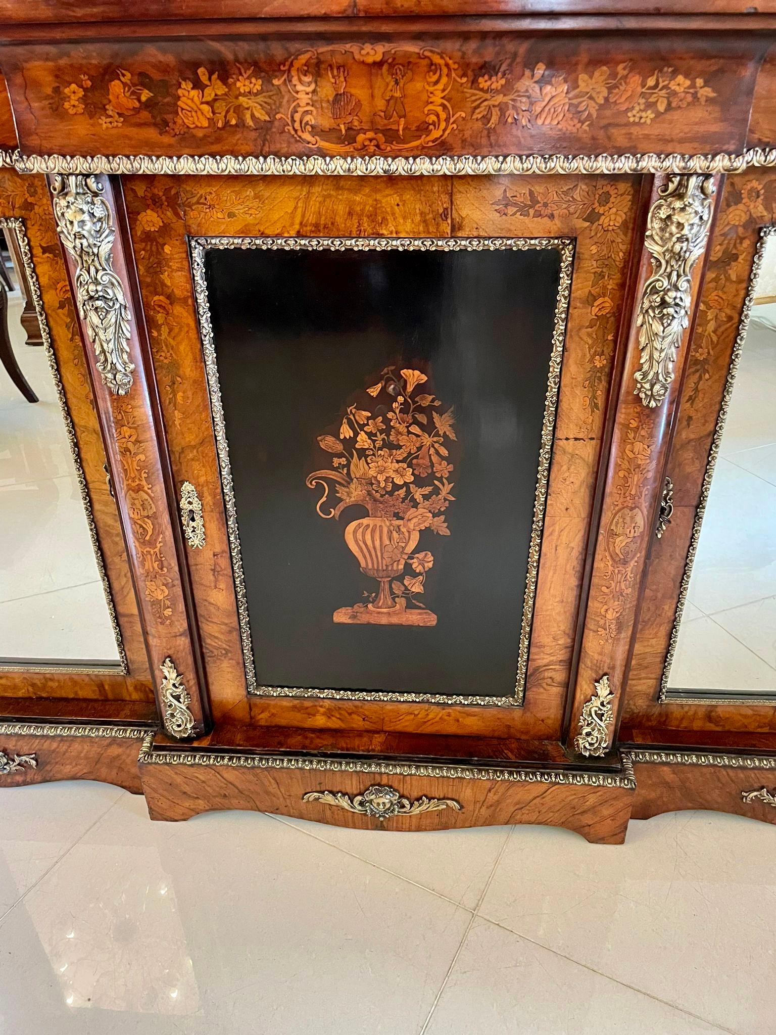 Outstanding Large Antique Inlaid Floral Marquetry Burr Walnut Credenza/Sideboard For Sale 13
