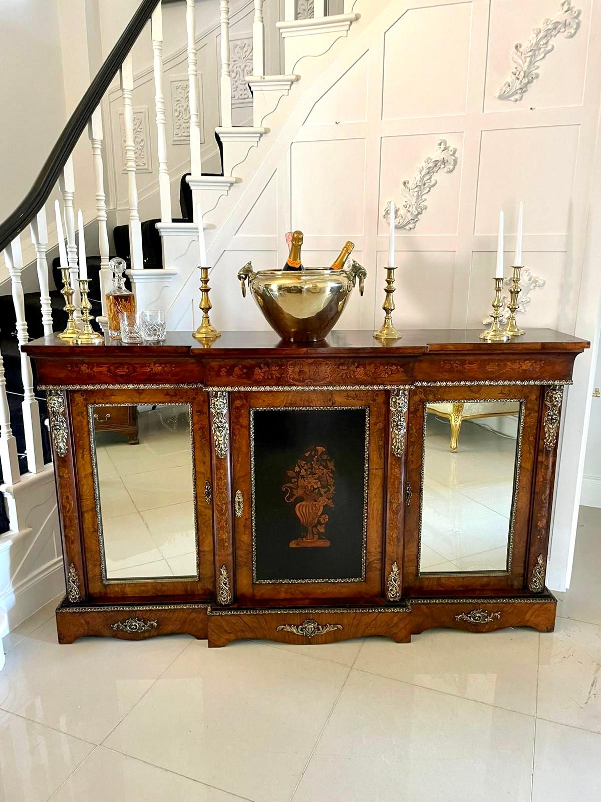 Victorian Outstanding Large Antique Inlaid Floral Marquetry Burr Walnut Credenza/Sideboard For Sale
