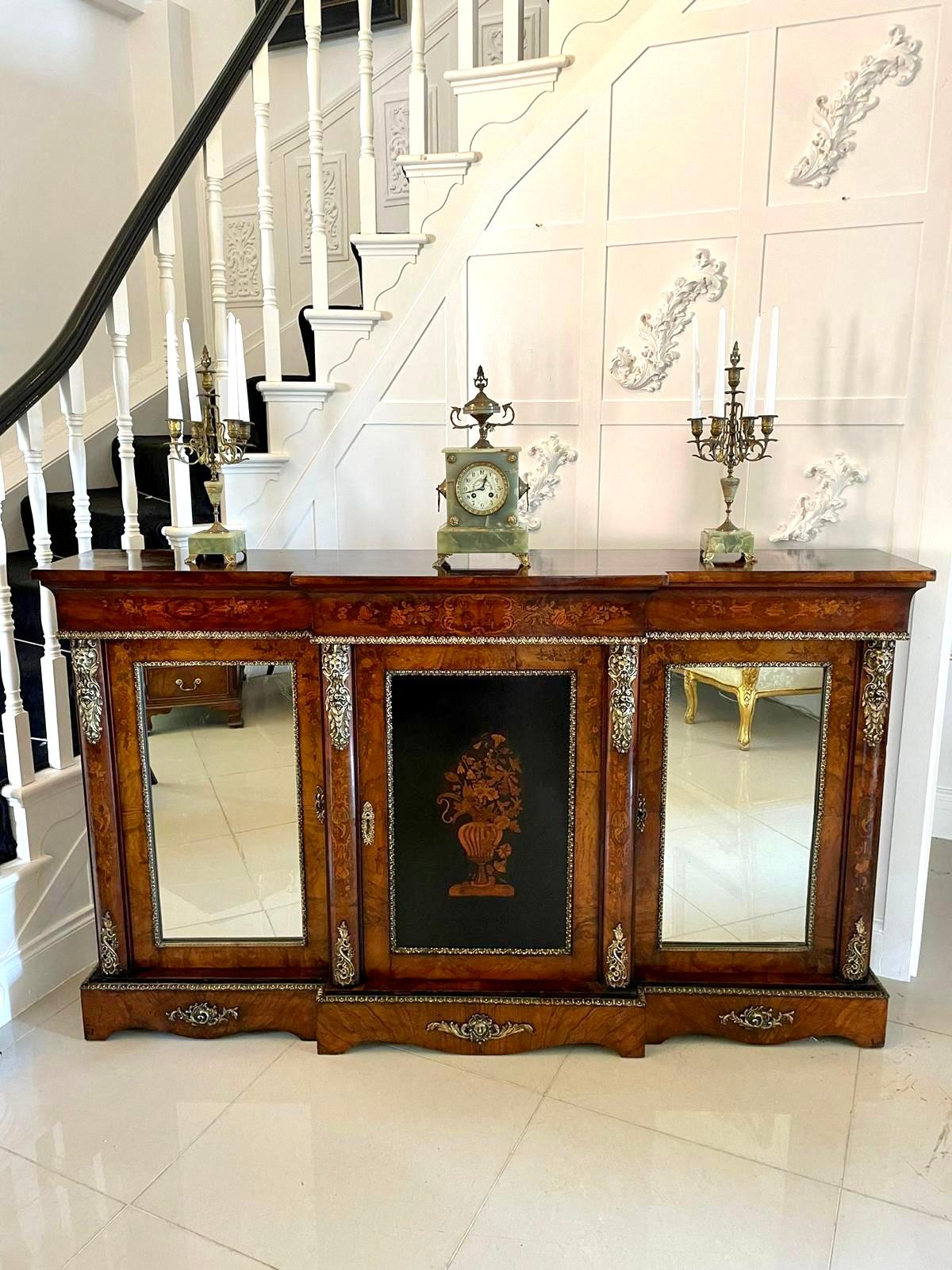 Inlay Outstanding Large Antique Inlaid Floral Marquetry Burr Walnut Credenza/Sideboard For Sale