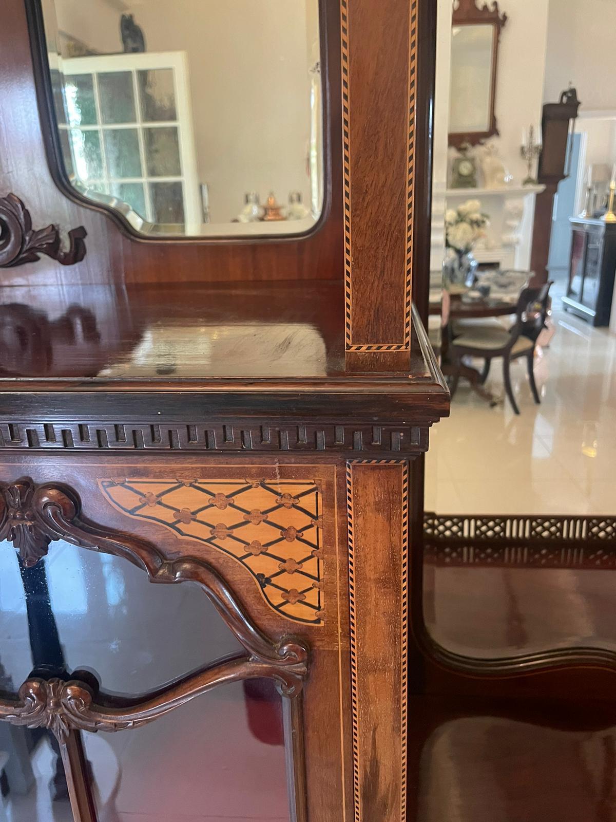 Outstanding Quality Large Antique Mahogany Inlaid Satinwood Display Cabinet For Sale 2