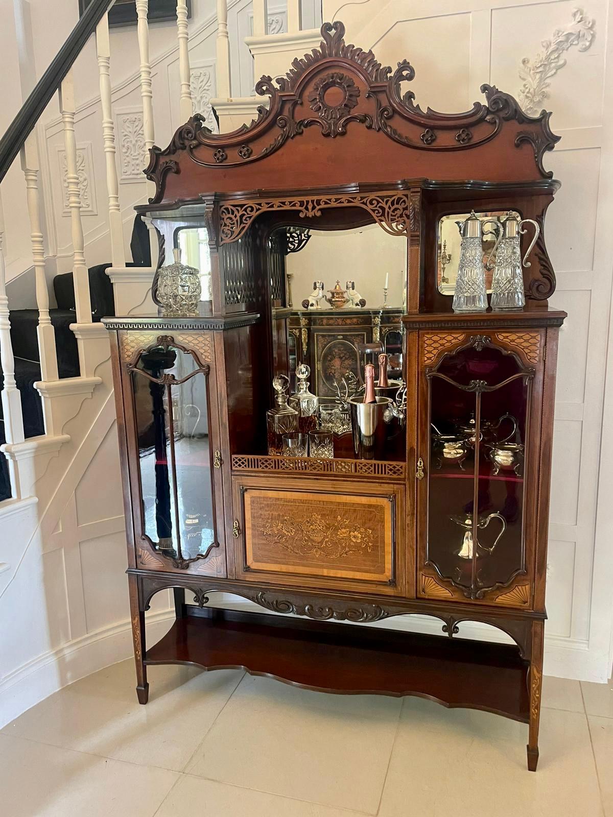 Victorian Outstanding Quality Large Antique Mahogany Inlaid Satinwood Display Cabinet For Sale