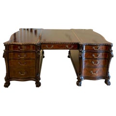 Outstanding Quality Large Antique Mahogany Serpentine Shaped Partners Desk