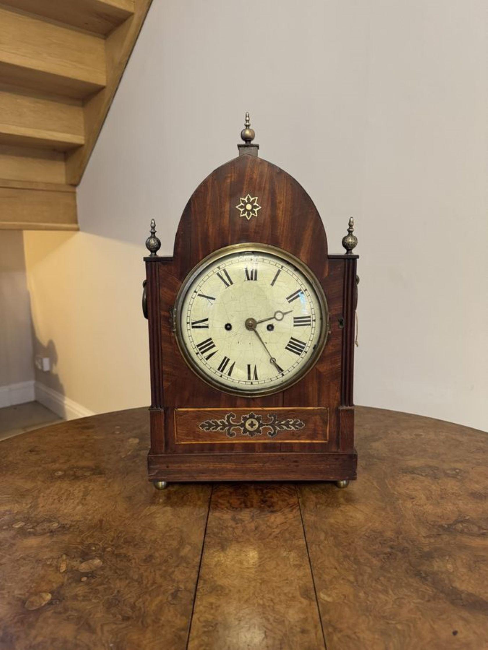 Mahogany Outstanding quality large antique Regency mahogany brass inlaid bracket clock For Sale