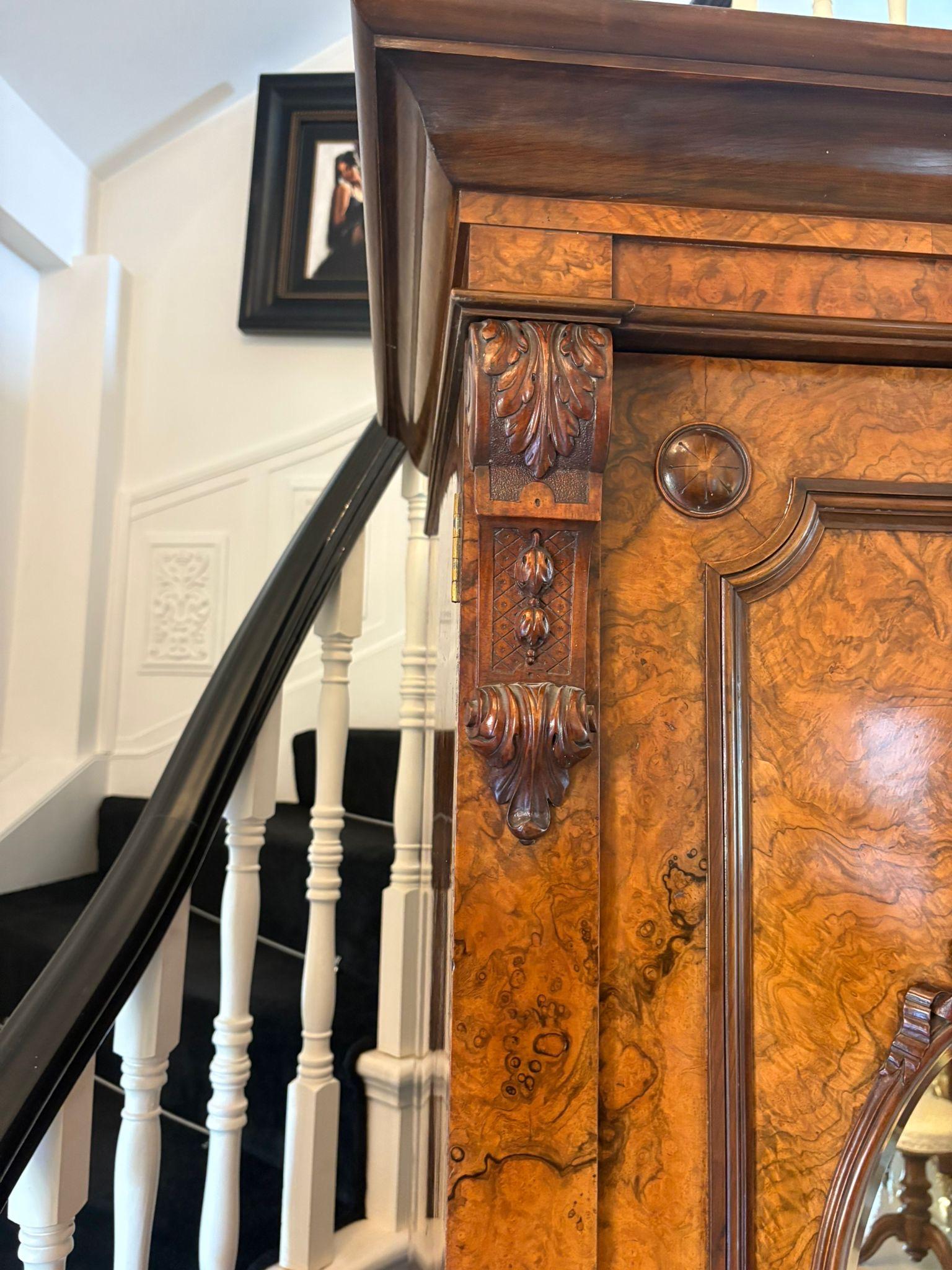 Outstanding Quality Large Antique Unusual Carved Burr Walnut 3 Door Wardrobe For Sale 3